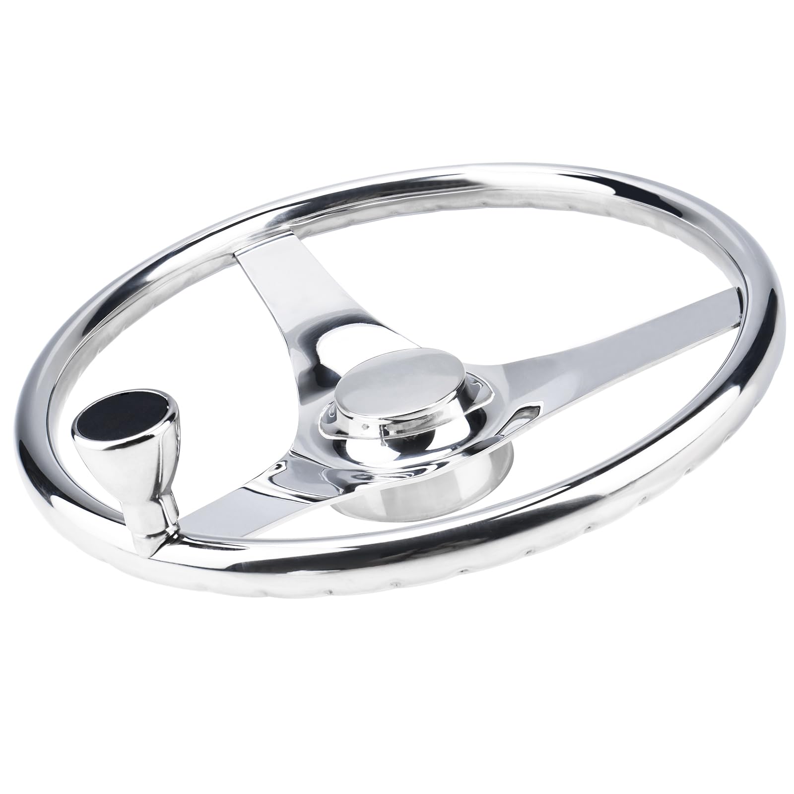 YaeMarine 13.5 Inch Stainless Steel Marine Boat Steering Wheel - 3 Spoke Sports Design with Finger Grips, Control Knob & Cap | Perfect for Sailboats, Yachts & Powerboats
