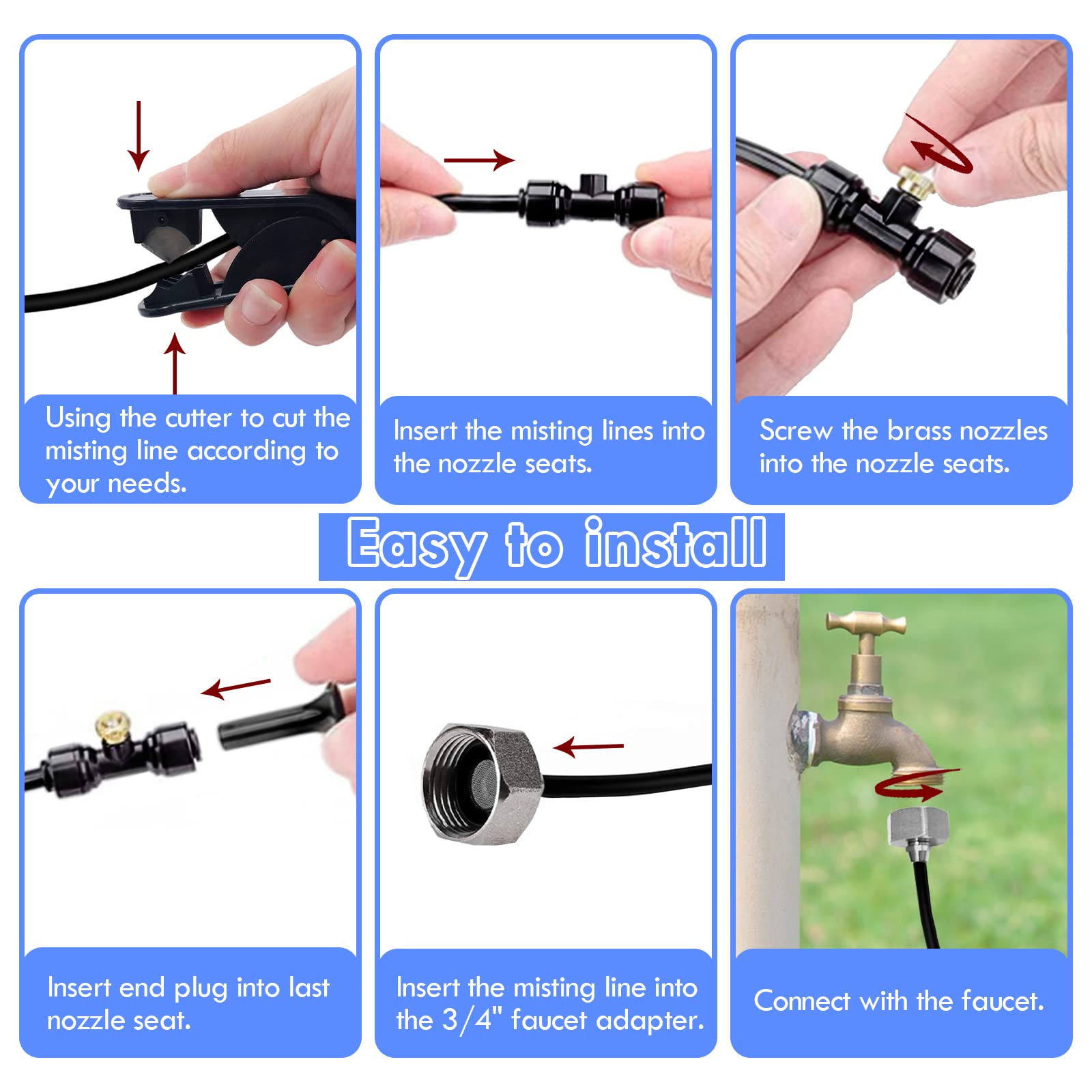 Outdoor Misting Cooling System - 50Ft(15M) Misting Line with 18 Brass Nozzles | Patio, Garden, Waterpark & Greenhouse Cooling Solution | Perfect for Backyard, Fan & Umbrella Use
