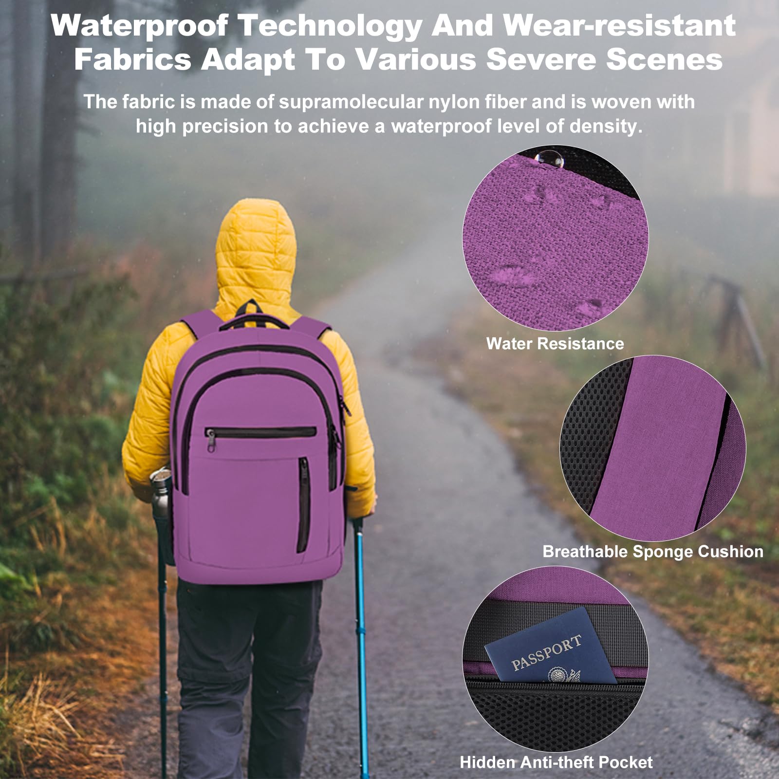 Waterproof Anti-Theft TSA Approved Travel Backpack with USB Charging Port - Extra Large 17.3 Inch Laptop Backpack for Men & Women (Purple) - Perfect for Business Trips, Work Commute & Gaming Travel