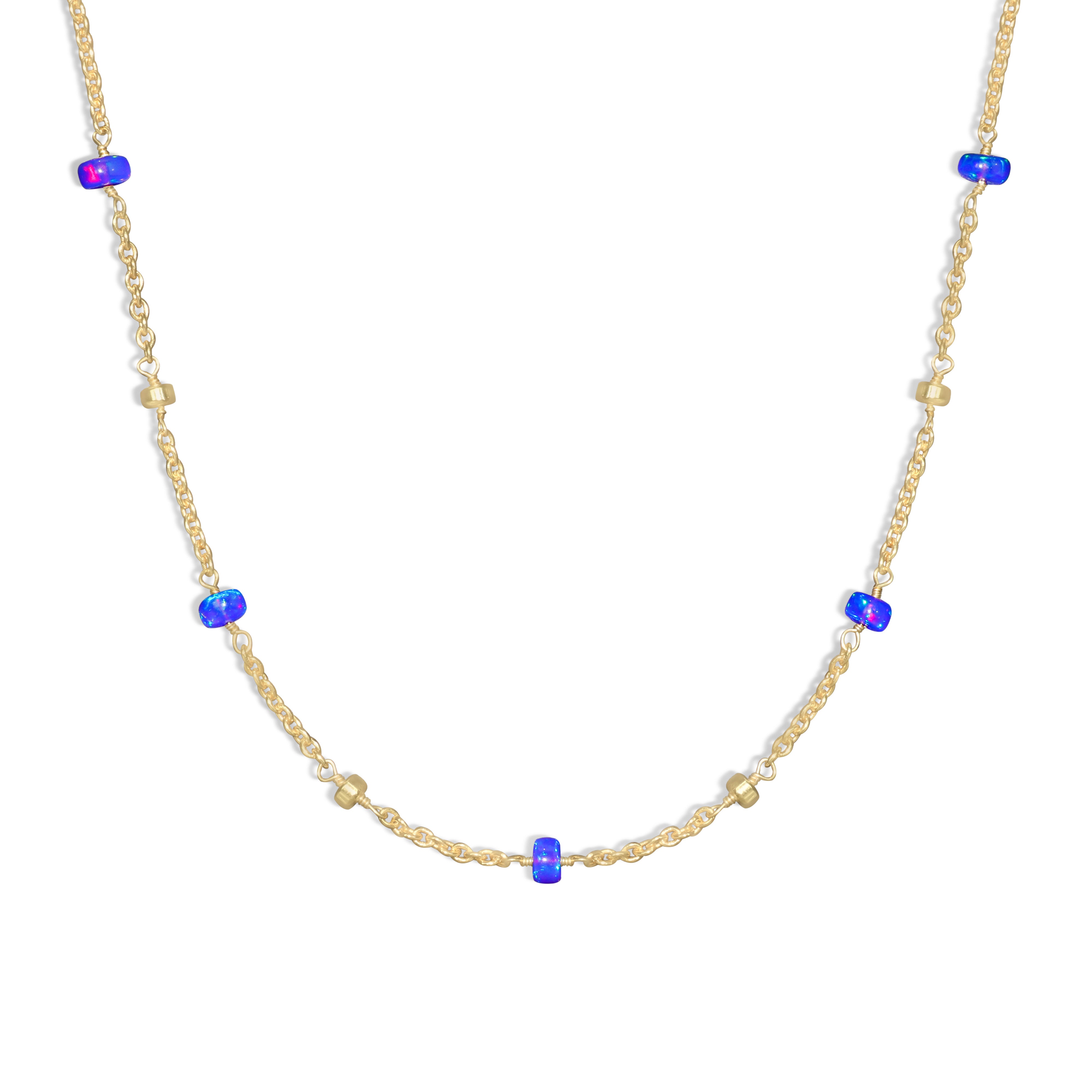 Blue Opal Cable Chain Necklace for Women - Dainty Layering Jewelry Gift for Birthday, Anniversary & Everyday Elegance