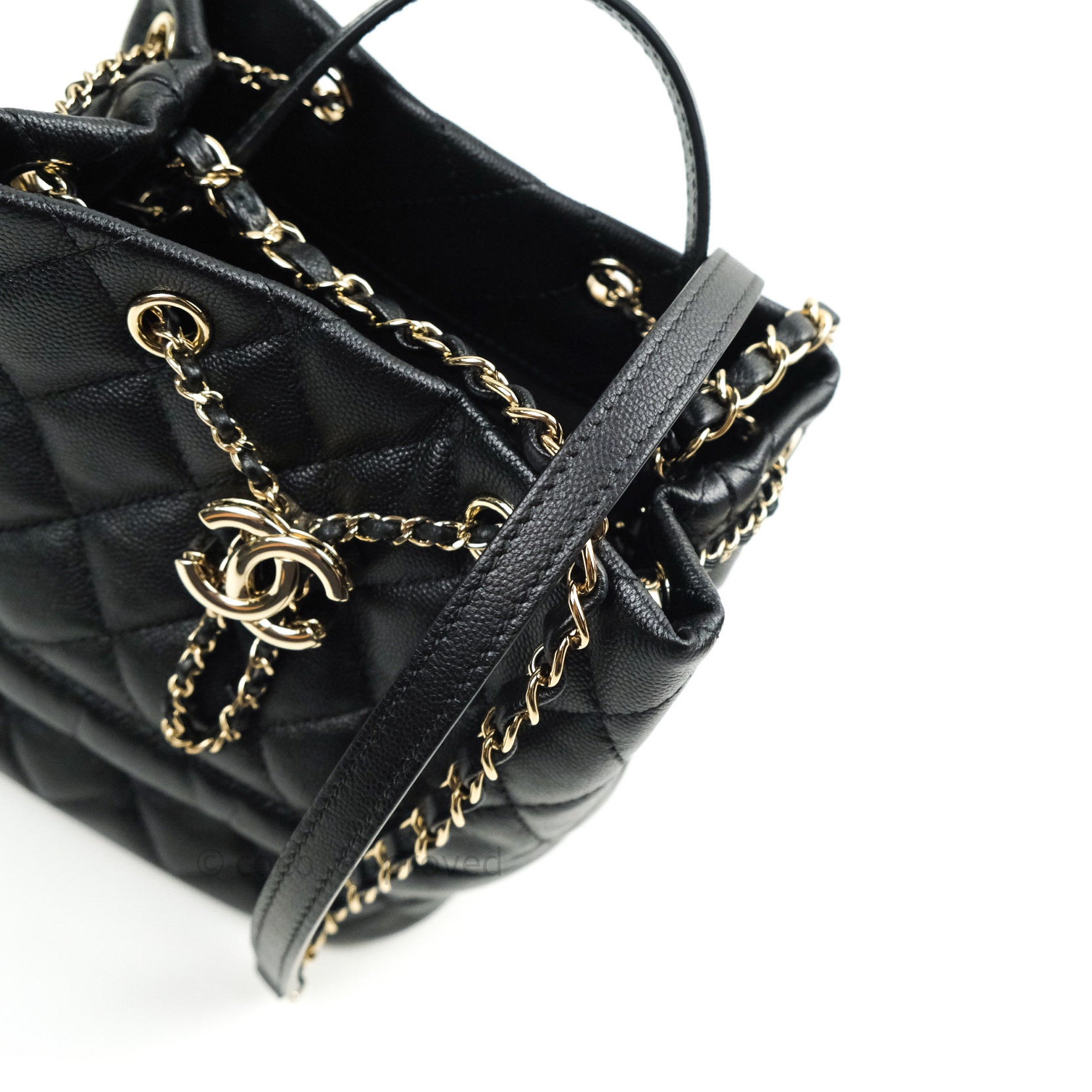 Chanel Caviar Quilted Rolled Up Bucket Drawstring Bag Black Gold Hardware - Luxury Designer Handbag for Women, Perfect for Parties, Travel & Everyday Use