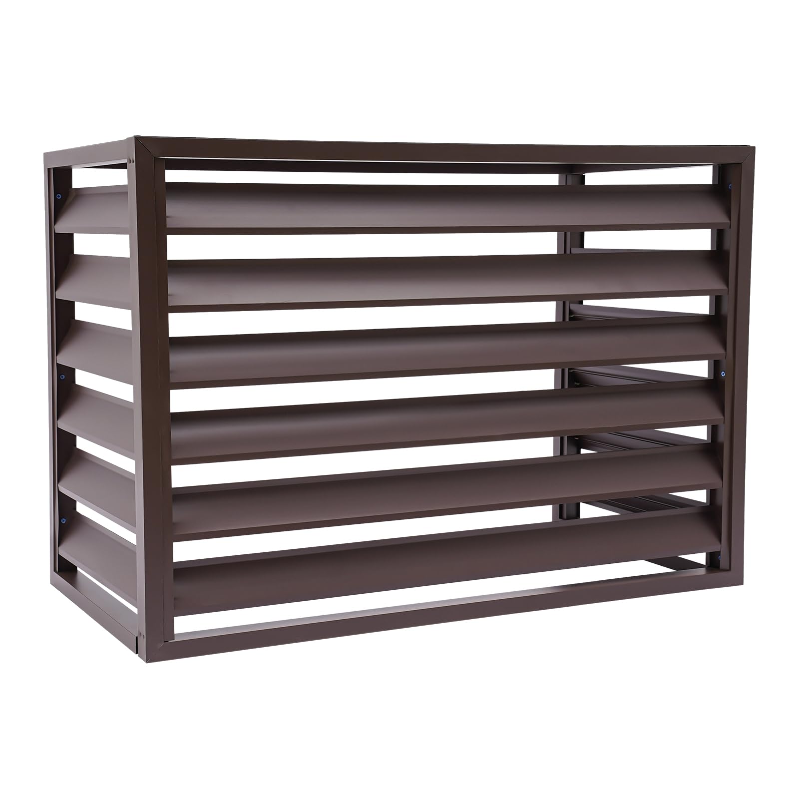 Outdoor Air Conditioner Privacy Fence Cover - Metal Louvered AC Unit Enclosure for Yard, Patio & Garden - Durable Space Divider & Top Cover for AC Equipment (Coffee Color) - Perfect for Backyard, Condo & Apartment Cooling Systems