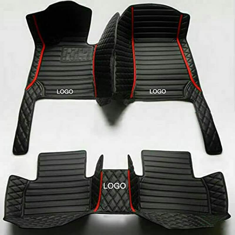 Custom All-Weather Waterproof Car Floor Mats for 99% Sedan & SUV - Premium Leather Auto Floor Liners with Black Red Stripe Design | Perfect for Daily Commute, Road Trips & Extreme Weather Protection