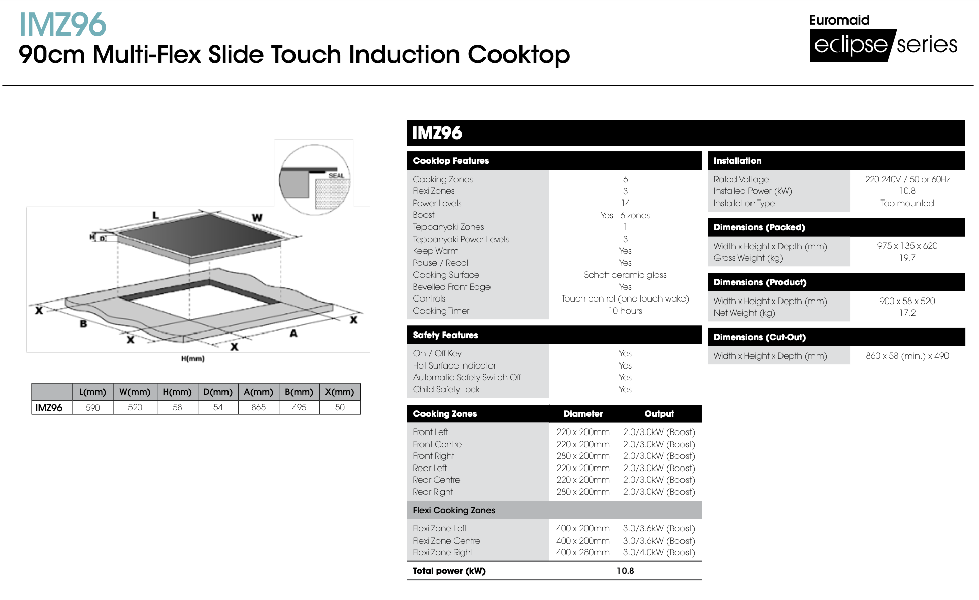 Euromaid 90cm Built-in Induction Cooktop with Touch Control - EUI901 - Energy Efficient Kitchen Appliance for Modern Homes | Perfect for Small Kitchens, Apartments & Cooking Enthusiasts
