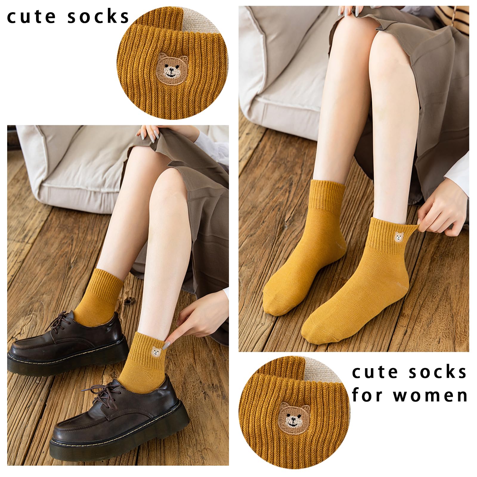 5 Pairs Women's Cute Bear Socks - Soft Animal Embroidery Ankle Socks for Women, Perfect Gift for Her - Cozy Homewear & Casual Outfit Accessories
