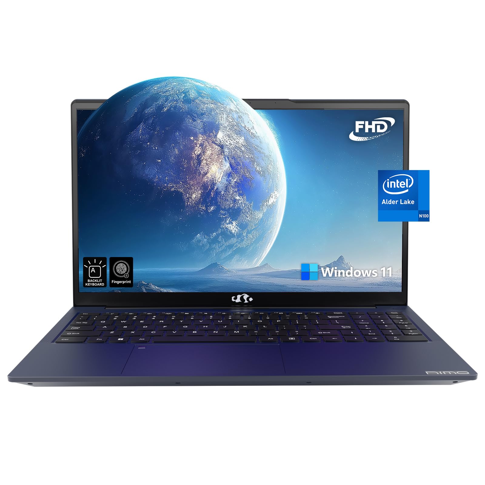 NIMO 15.6 Inch FHD Laptop for Students - Intel Pentium Silver N100 Quad-Core Processor (Up to 3.4GHz, Faster Than i3-1115G4) with Backlit Keyboard, Fingerprint Unlock, 8GB RAM, 256GB SSD, WiFi 6, Numeric Keypad, Windows 11 - Perfect for Online Classes, Homework & Light Gaming
