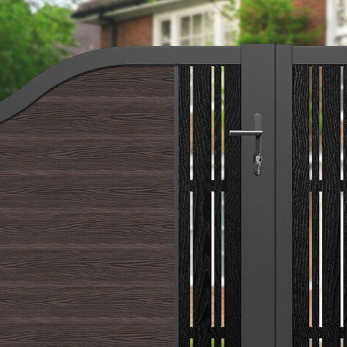 Classic Linea Curved Top Driveway Gate - Mid Brown Wrought Iron with Decorative Middle Screen | Elegant Entryway Solution for Homes & Estates