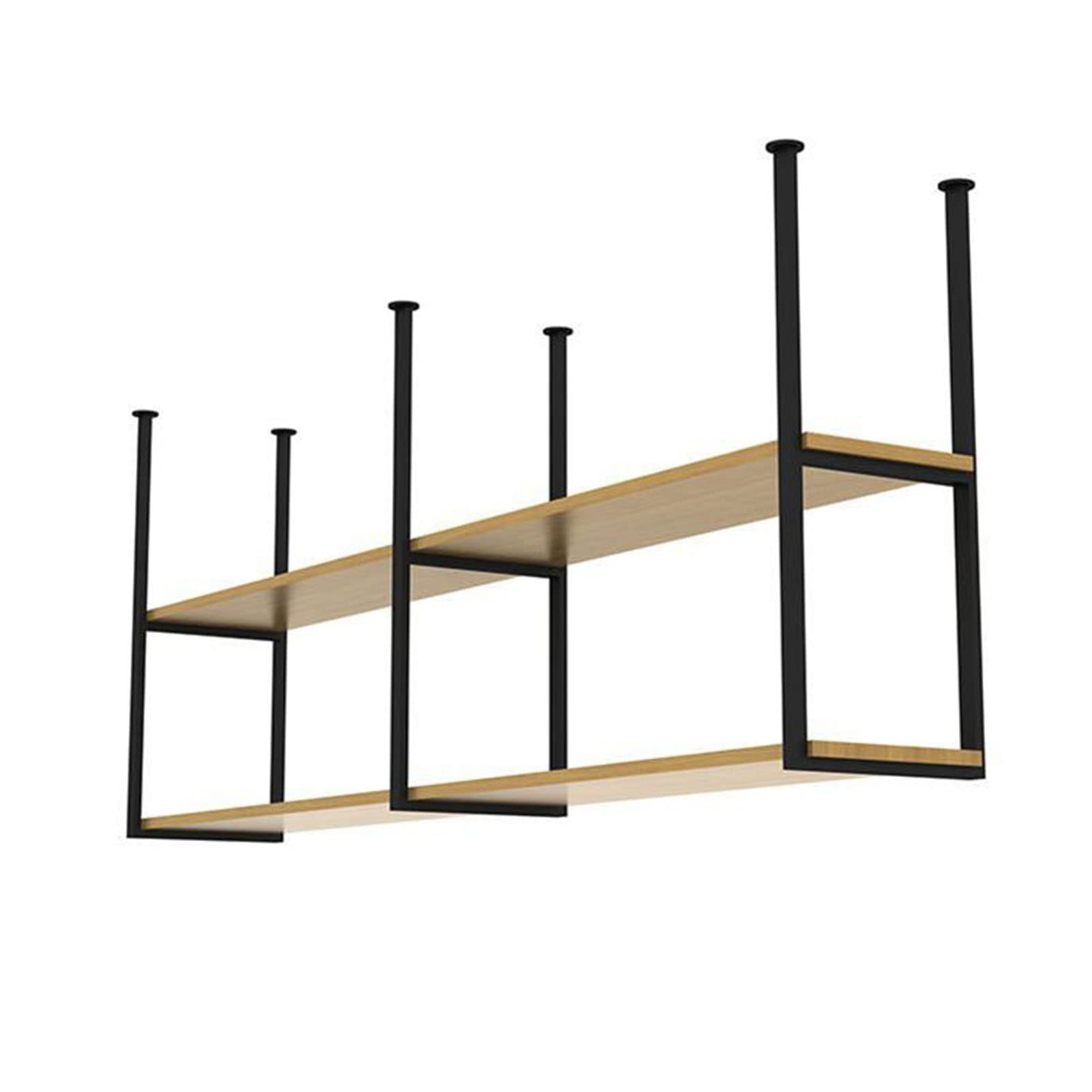 Industrial Black Wrought Iron Floating Shelf with Solid Wood - 80x30x80cm Ceiling Mounted Storage for Wine, Plants & Kitchen Decor | Perfect for Modern Home, Bar, Restaurant & Office Display
