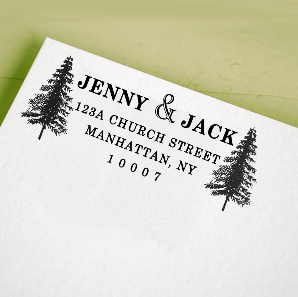 Custom Personalized Family Return Address Stamp - Self Inking Christmas Holiday Seal for Cards, Invitations & Gift Wrapping (Tree Design)