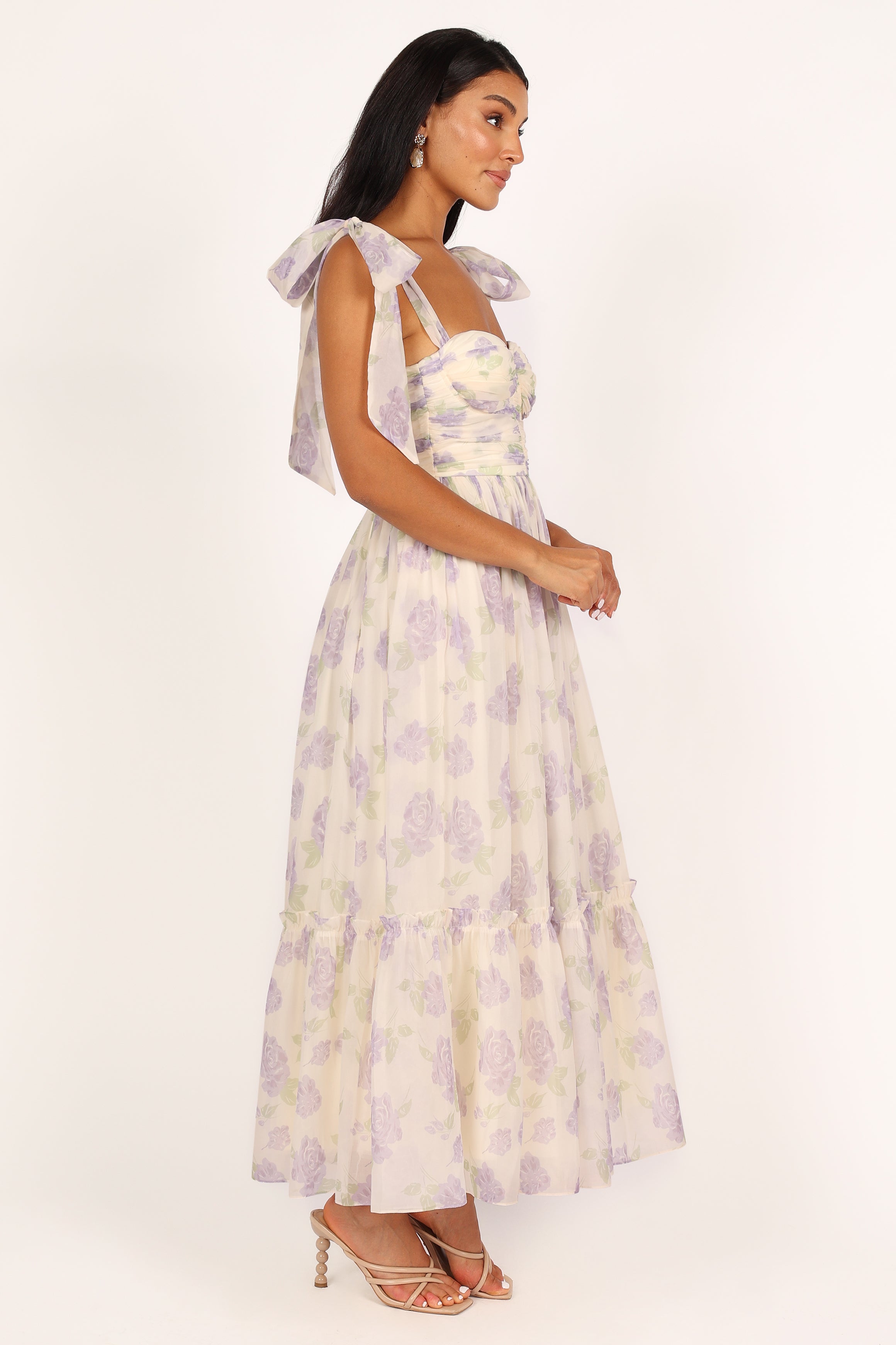 Floral Print Midi Dress in Lavender - Women's Summer Casual Dress for Beach, Party & Date Night