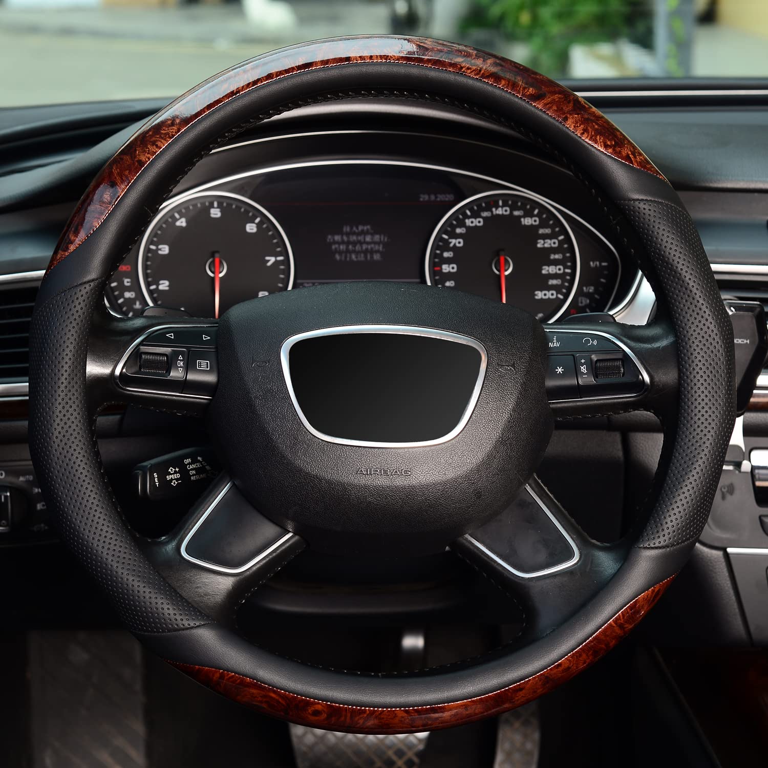 Zhol 15 Inch Universal Wood Grain Steering Wheel Cover - Anti-Slip Microfiber Leather Protector for Cars, Trucks & SUVs | Odorless & Comfortable Grip | Perfect for Daily Commute, Road Trips & Winter Driving