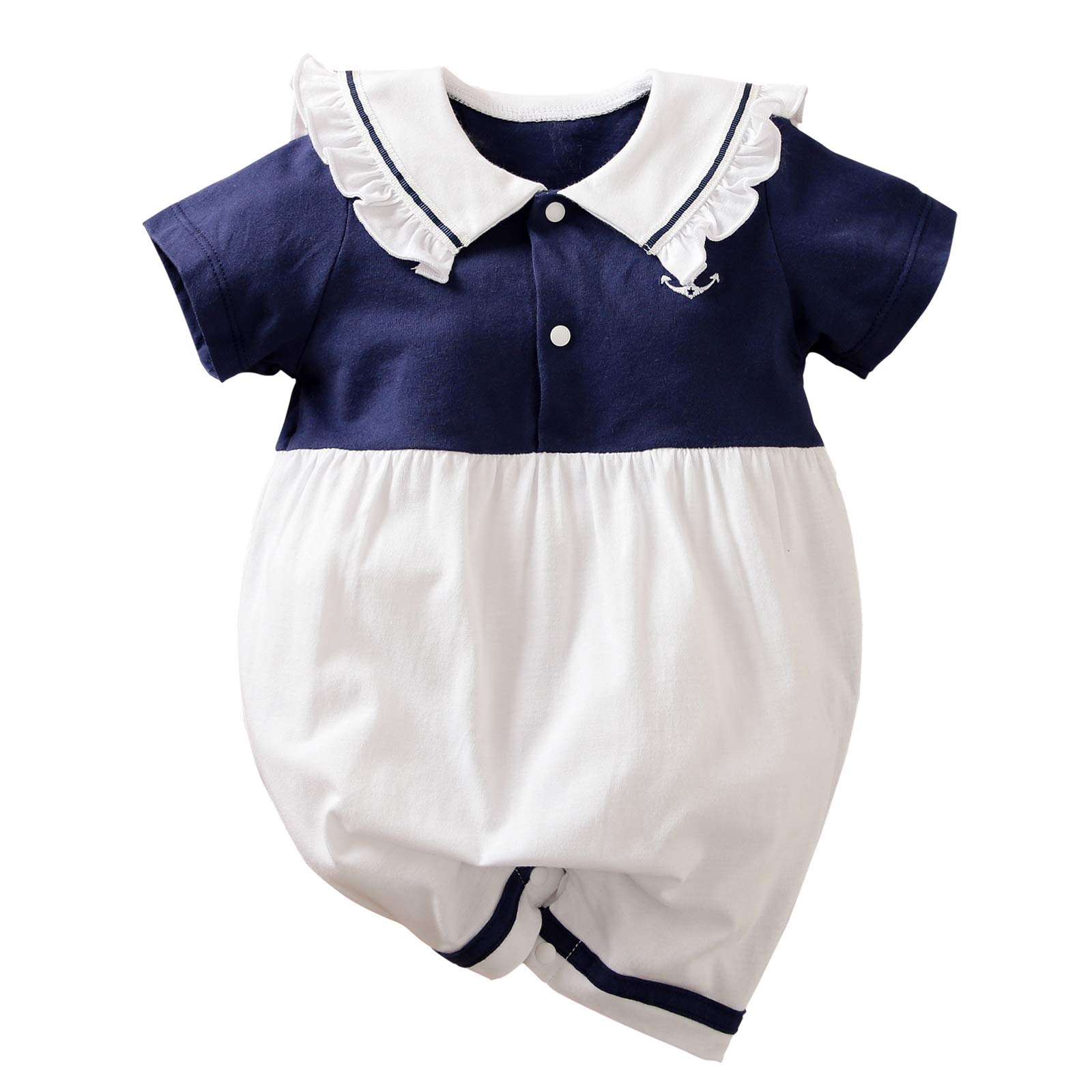 RELABTABY Baby Sailor Romper Outfit - Navy Blue Cotton Onesie for Newborn Boys & Girls | Soft & Comfortable Infant Clothing for Photos, Parties & Everyday Wear