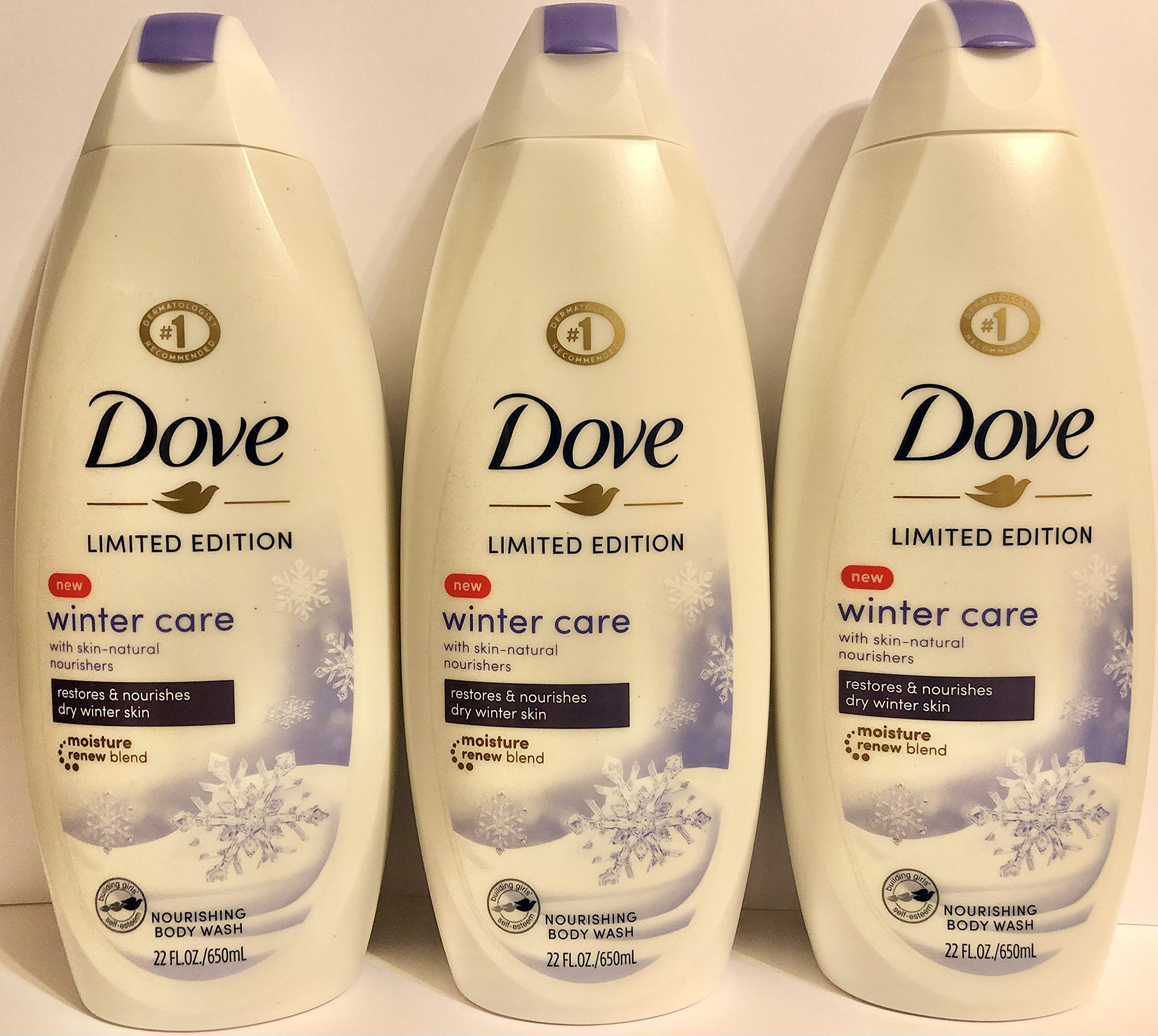 Dove Nourishing Body Wash for Dry Skin - Winter Care Limited Edition - 22 FL OZ (650 mL) per Bottle - 3 Pack - Hydrating & Moisturizing Shower Gel for Cold Weather - Perfect for Daily Bath & Gift Sets