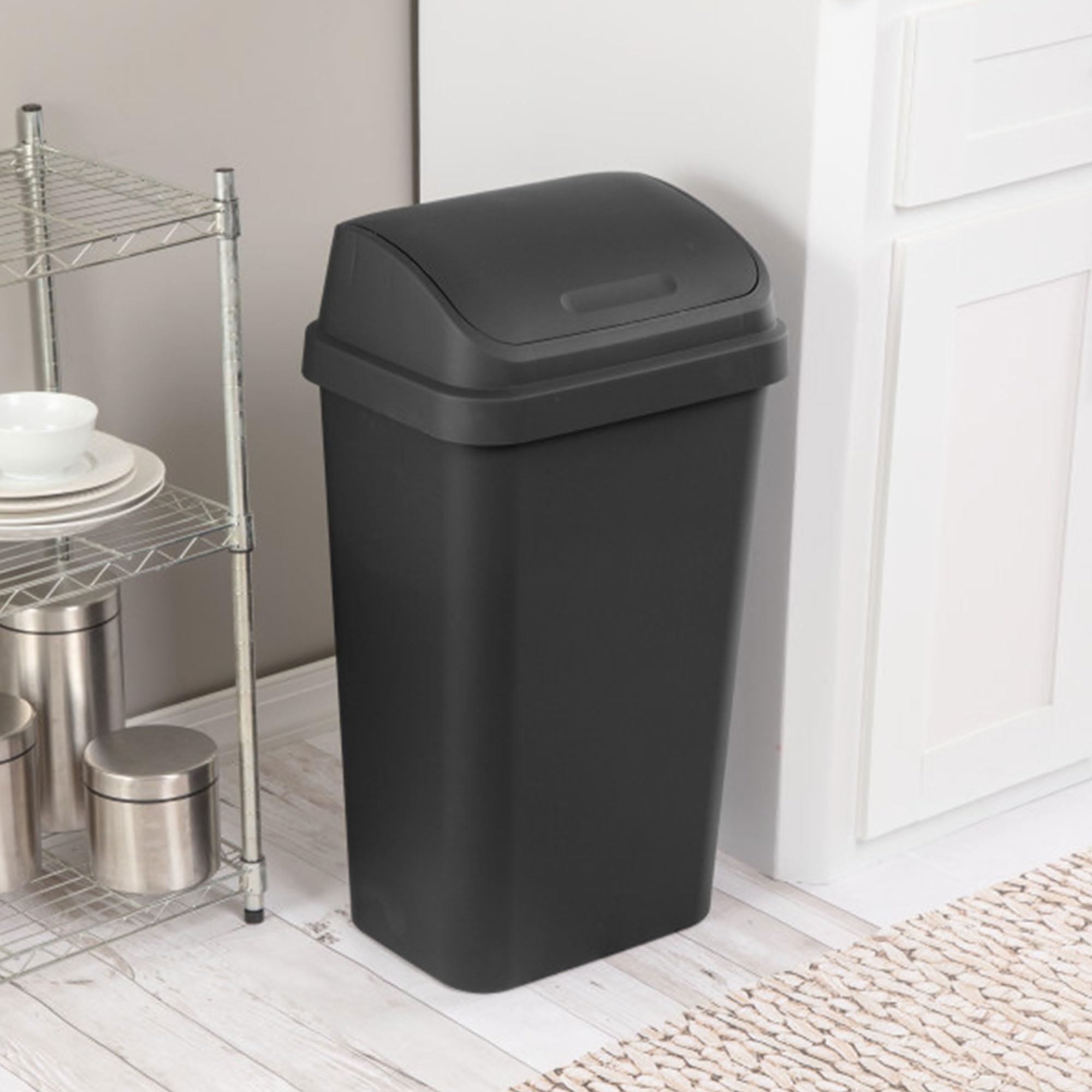 Sterilite 12-Pack 13 Gallon Black Kitchen Trash Cans with Swing Lid - Durable Plastic Garbage Bins for Home, Office & Restaurant Use