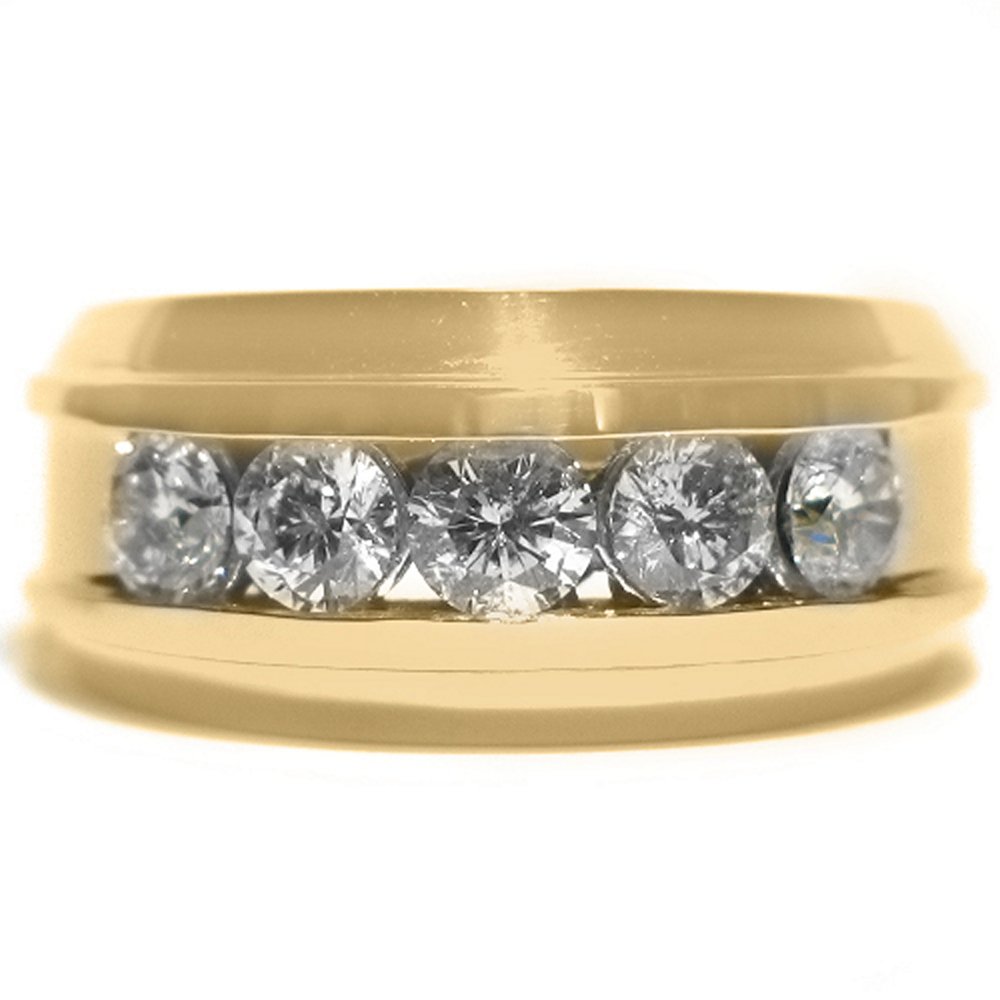 14K Yellow Gold Men's Round 5-Stone Diamond Ring - 2 Carat Total Weight - Elegant Wedding Band, Anniversary Gift for Him - Perfect for Engagements, Proposals & Special Occasions