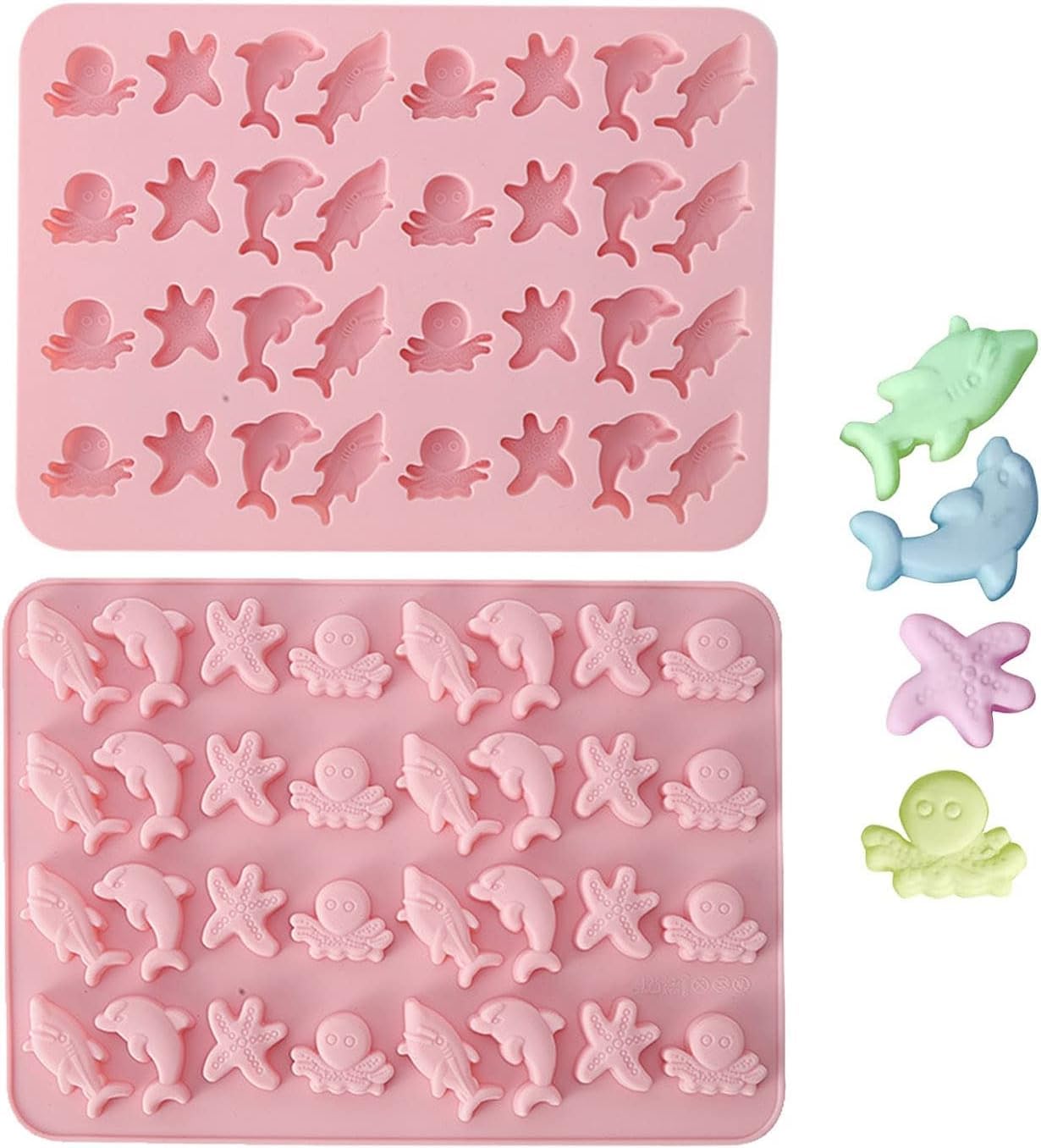 Skytail 32-Cavity Marine Life Silicone Mold Set - Starfish, Dolphin, Octopus & Shark Shapes for Chocolate, Candy, Cake Decor, Jelly, Ice Cubes | Perfect for Aquatic Theme Parties, Baking & DIY Desserts