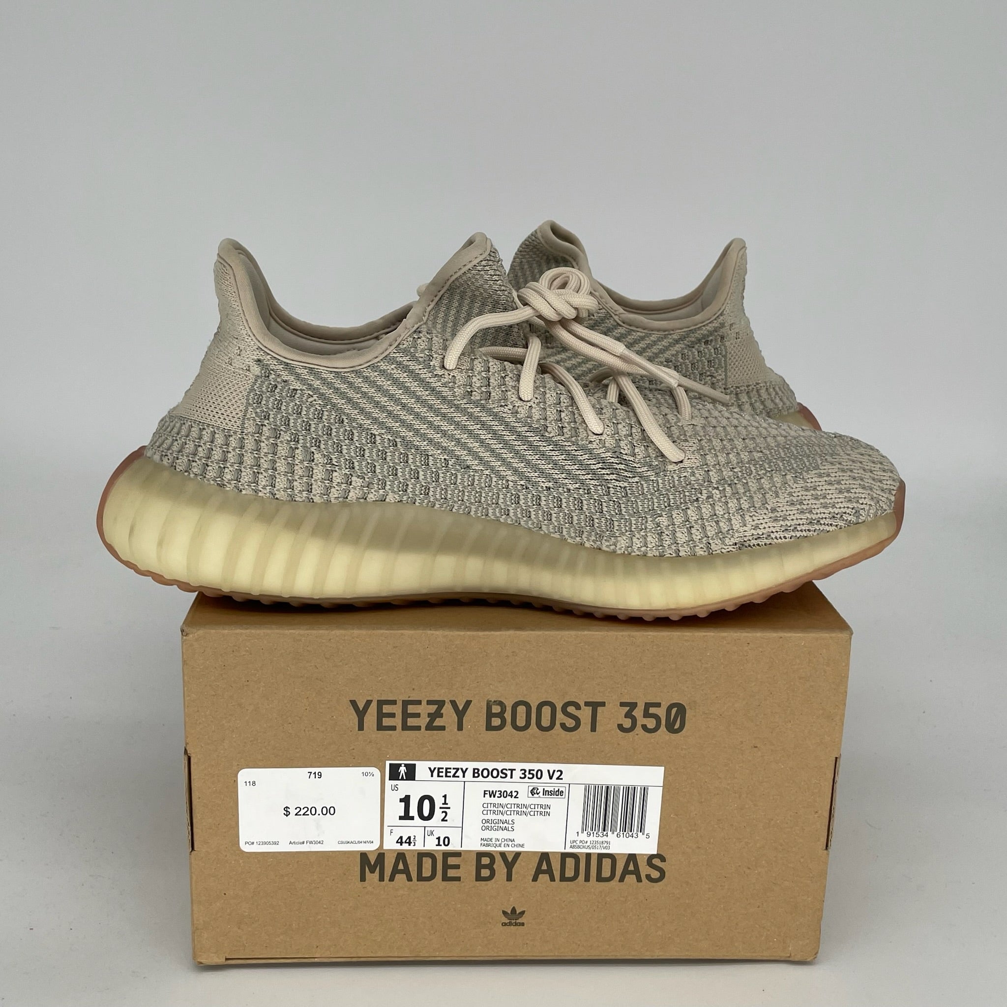 Adidas Yeezy Boost 350 V2 Citrin Non-Reflective - Men's Size 10.5 (FW3042) | Running Shoes, Gym Workouts & Casual Streetwear