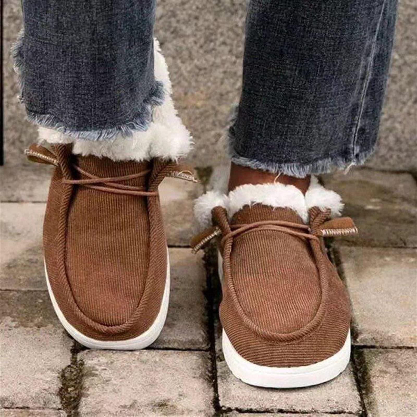 Women's Winter Booties - Low Heel Fuzzy Slippers & Warm House Shoes | Comfortable Slip-On Loafers & Casual Ankle Boots | Cozy Indoor/Outdoor Winter Footwear for Women (Brown) | Perfect for Home, Office & Holiday Parties