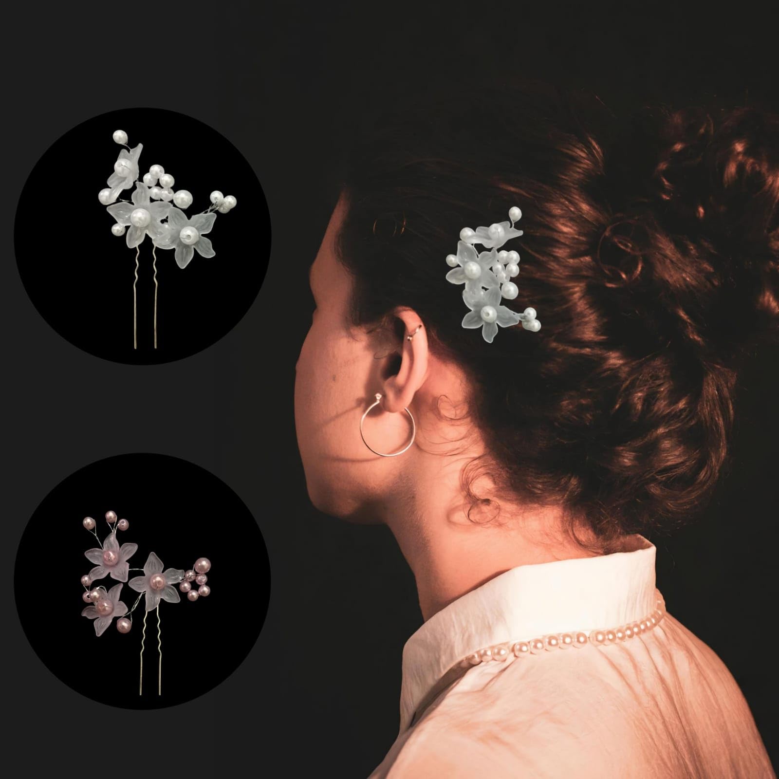 Elegant Floral Pearl Hair Pins for Women & Girls - 4 Pack Wedding Hair Accessories with Crystal Beads | Perfect for Bridal, Prom, Party & Special Occasions