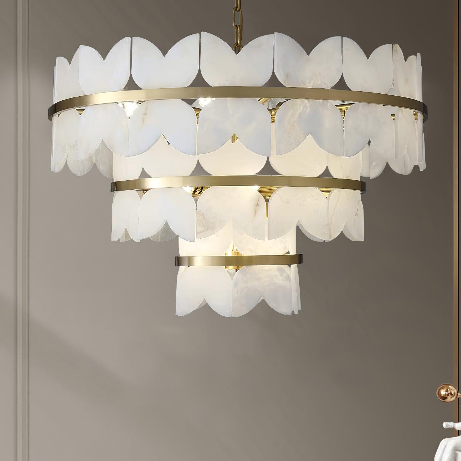 Elegant Alabaster Cloudscape Chandelier - Modern Crystal Ceiling Light Fixture for Dining Room, Bedroom & Living Room Decor