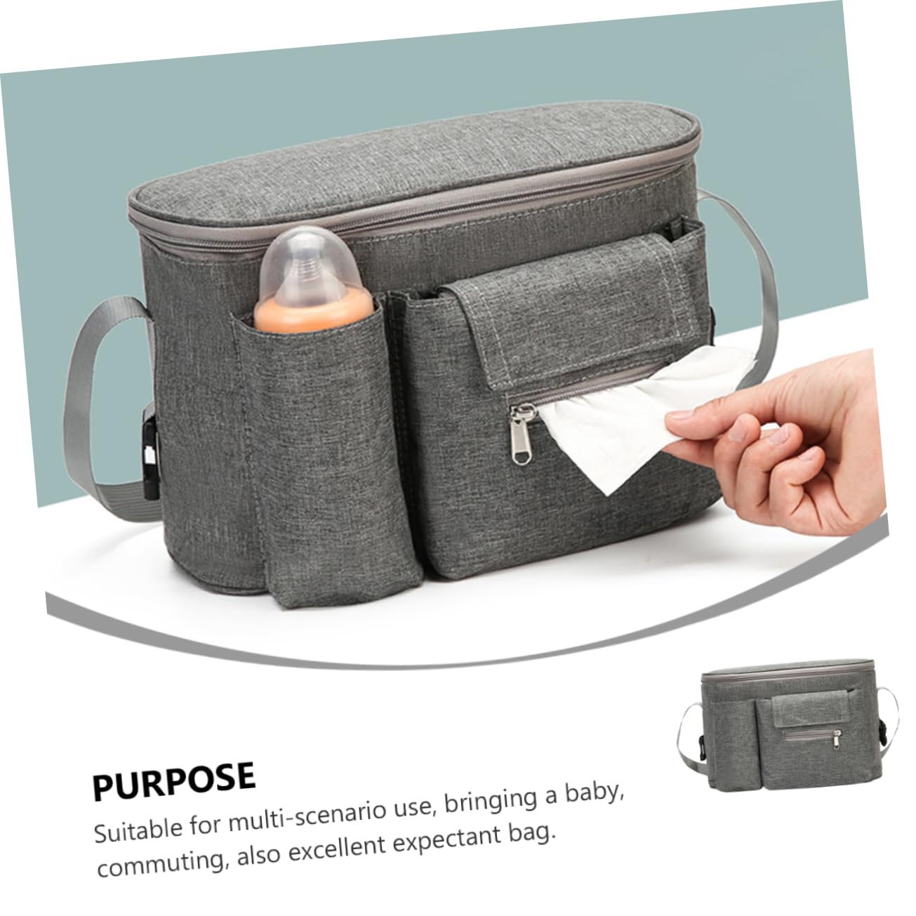 Totority Baby Stroller Organizer - Hanging Diaper Bag with Front Bottle Holder & Tissue Compartment for Baby Supplies | Perfect for Strollers, Car Seats & Travel Accessories