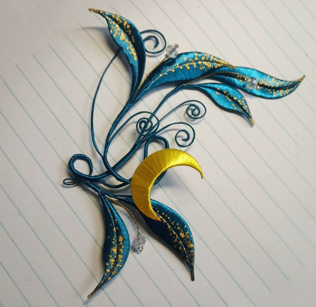 Handmade Moon Silk Brooch - Elegant Floral Pin for Women | Perfect for Weddings, Parties & Special Occasions