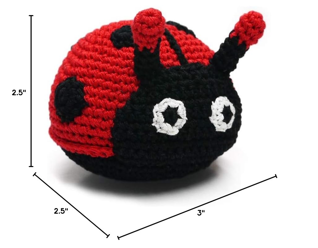 Crochet Small Dog Squeaky Toy - Cute Ladybug Design for Puppies | Interactive Chew Toy for Teething & Playtime | Perfect for Indoor & Outdoor Fun