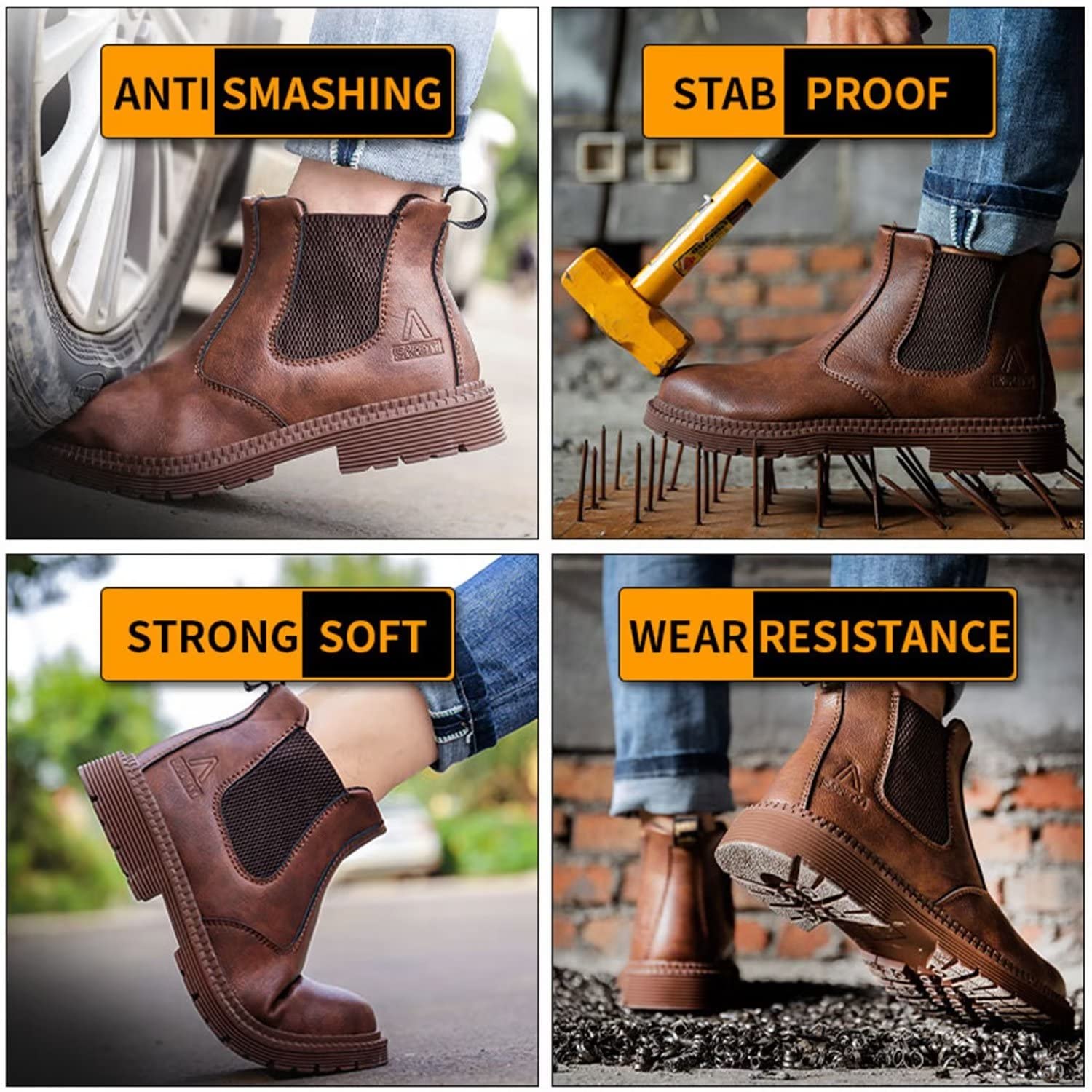 **Tanleewa Men's Steel Toe Work Boots - Waterproof Leather Safety Shoes with Insulation & Non-Slip Sole - Durable Construction & Hiking Boots for Outdoor Work, Heavy Duty Jobs & Winter Wear**