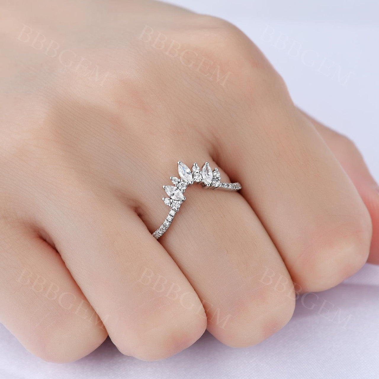 Vintage Marquise & Round Cut Moissanite Wedding Band Set - Elegant Matching Rings for Bridal Jewelry, Anniversary Gifts & Special Occasions