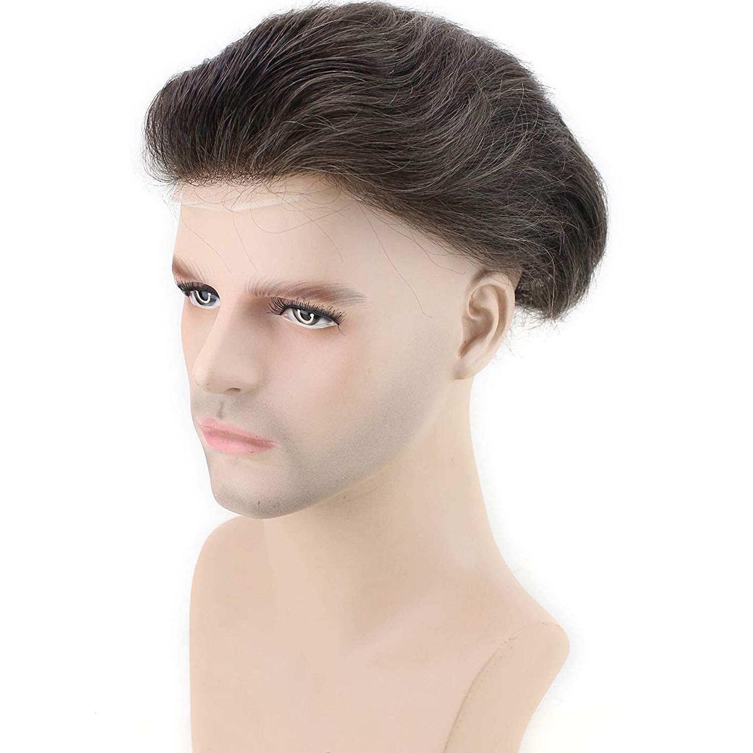 Dreambeauty 10x8 Inch Men's Hair Toupee - European Human Hair Lace Front Wig with 0.08mm Thin Skin Base & V-looped Hair Replacement System (#4 Medium Brown) - Natural Hairline for Daily Wear, Work & Social Events