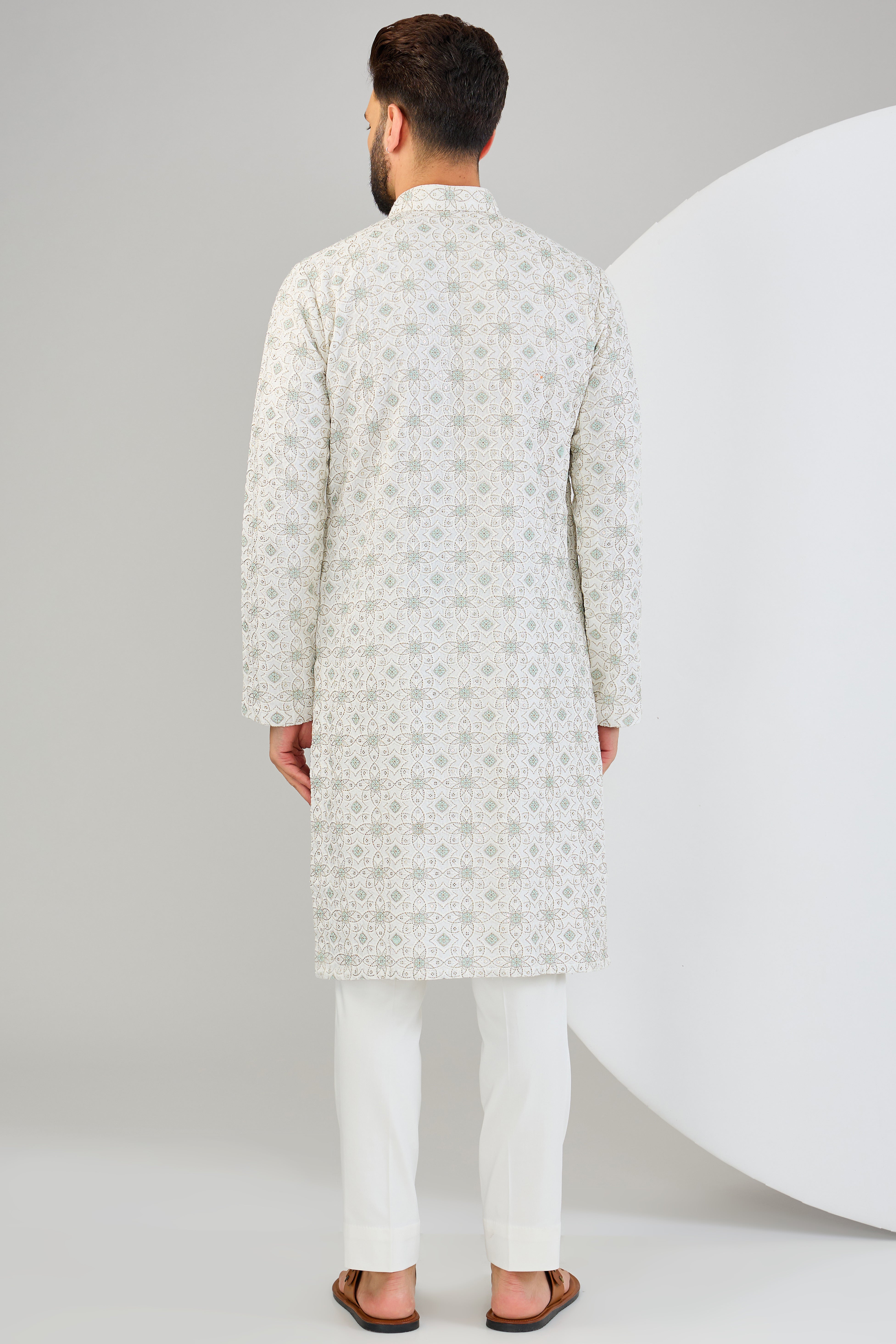 Elegant Ivory Chikankari Kurta with Intricate Multi-Thread & Zari Embroidery - Perfect for Festivals, Weddings & Ethnic Fashion