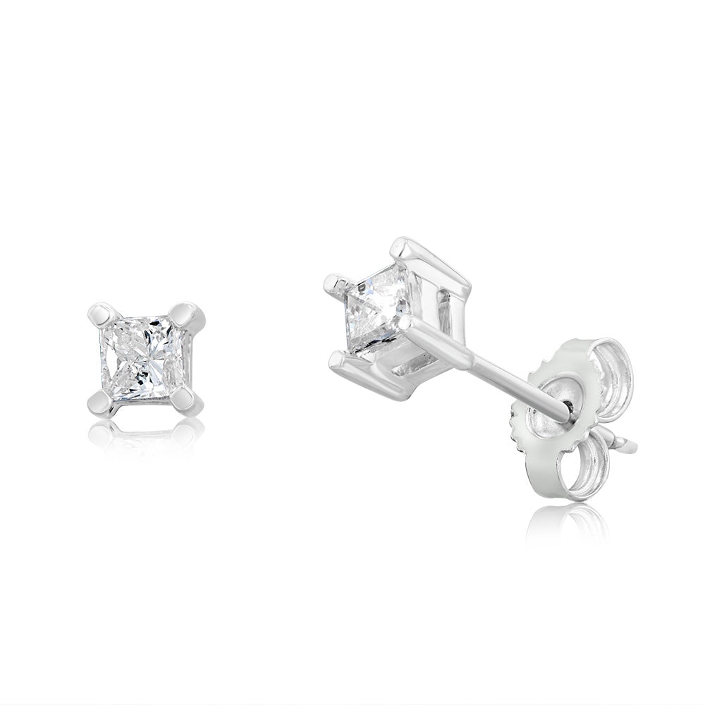 1/4 Carat Princess Cut Diamond Stud Earrings in Sterling Silver - Elegant & Timeless Jewelry for Women, Perfect for Weddings, Anniversaries & Special Occasions