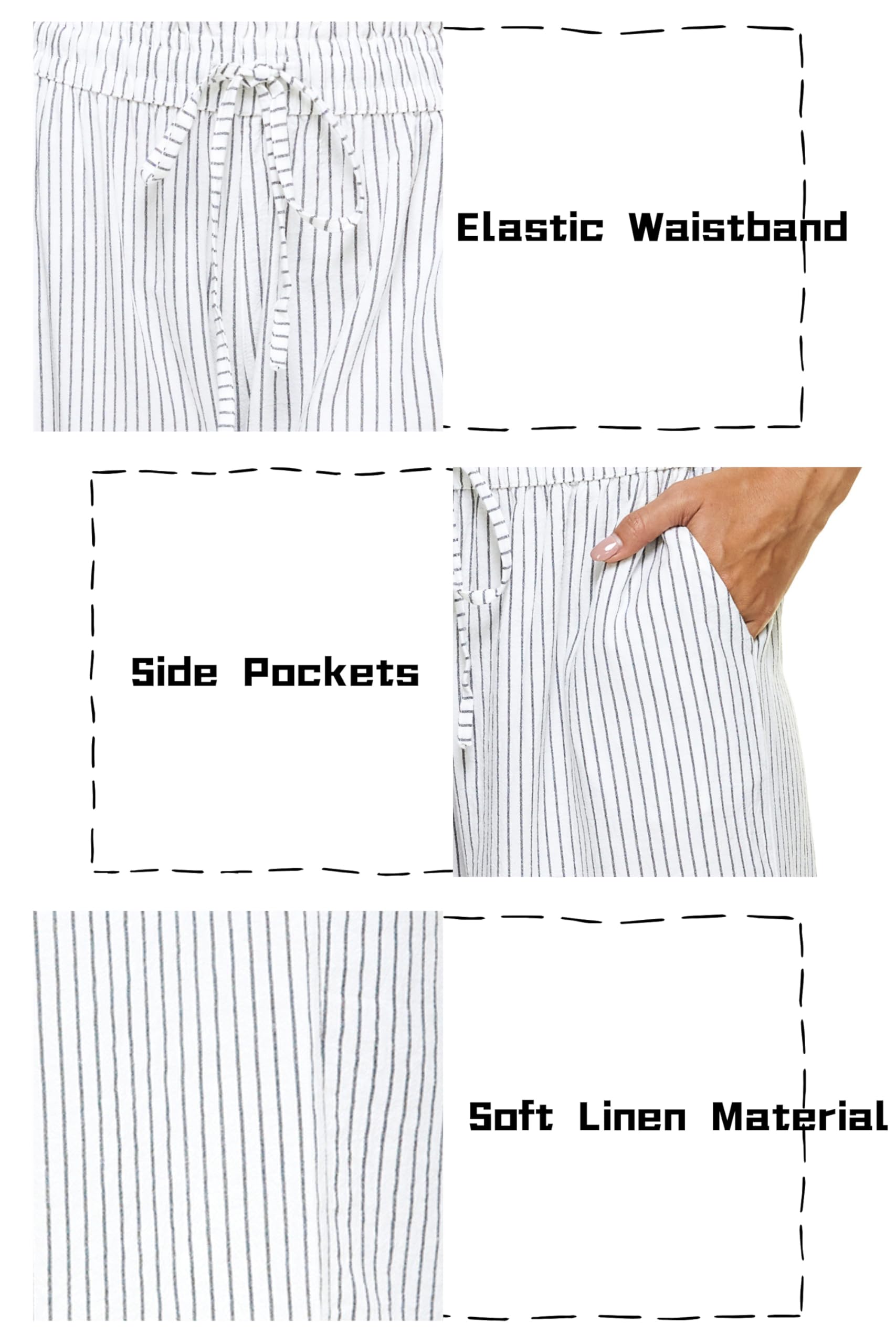 LNX Women's High Waisted Wide Leg Linen Pants with Drawstring & Pockets - Breathable Casual Loose Lounge Pants for Summer, Beach, Yoga, and Travel