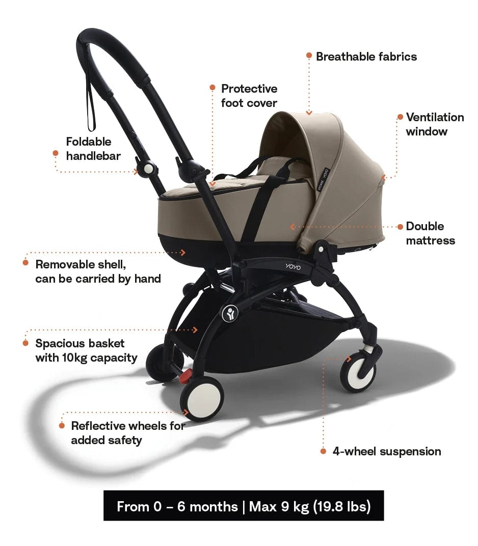 Stokke YOYO 3 Lightweight Travel Stroller with Bassinet - Compact Foldable Baby Pushchair for Airplane & City Use
