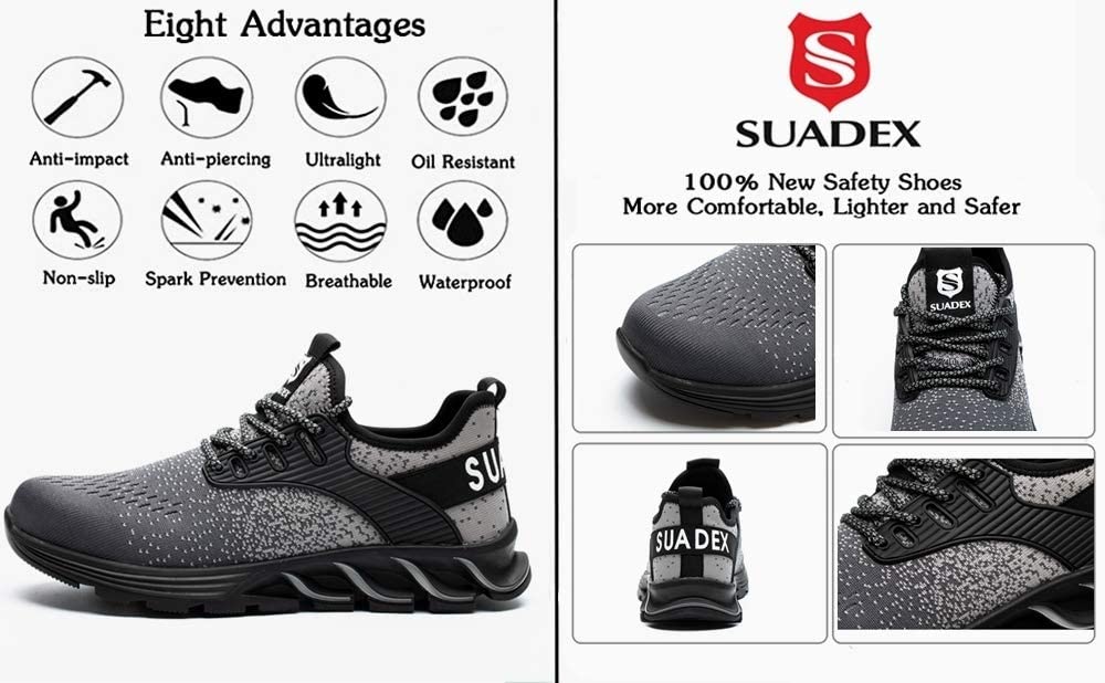SUADEX Steel Toe Work Shoes for Men & Women - Lightweight Breathable Safety Sneakers with Composite Toe - Perfect for Construction, Warehouse & Industrial Work