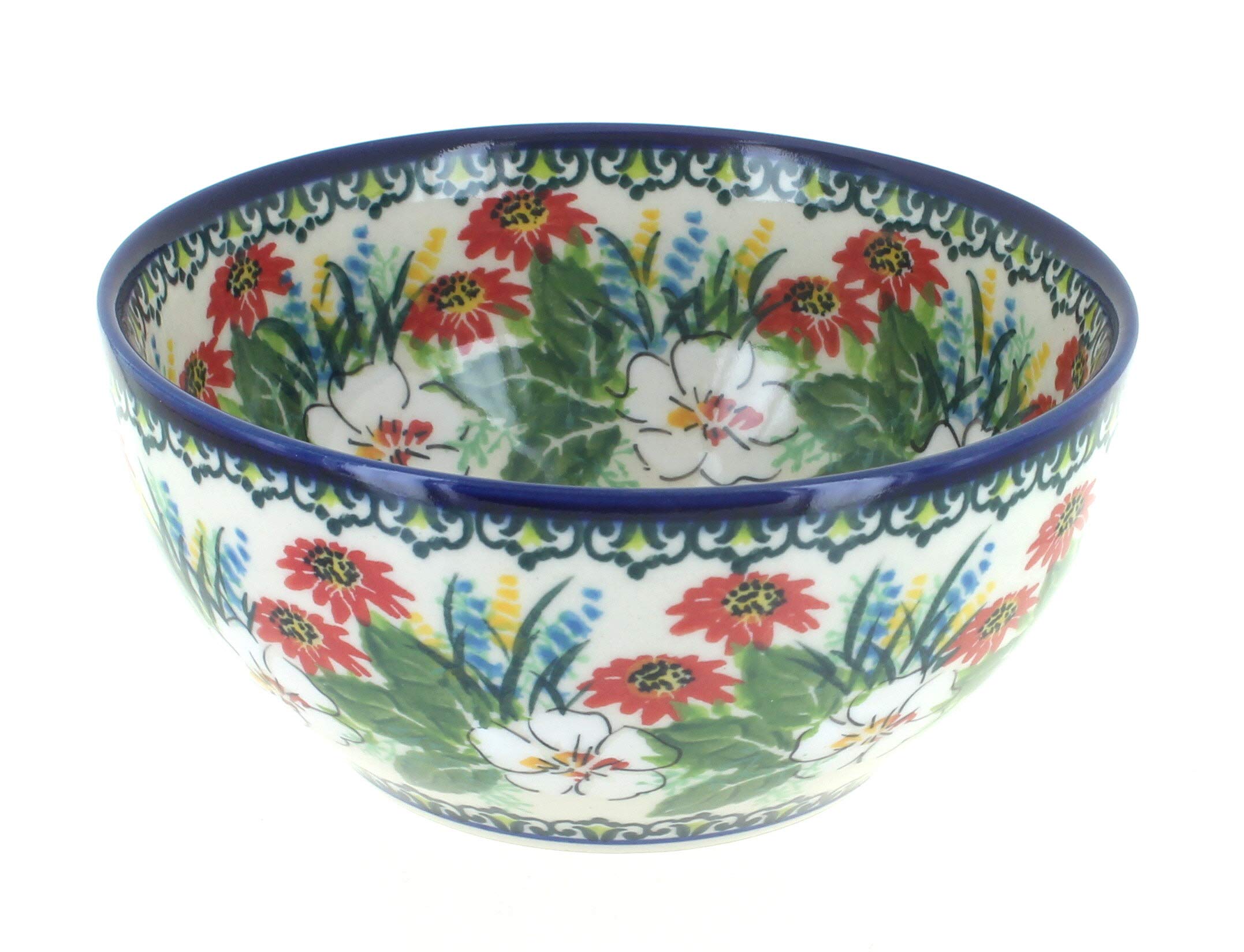 Handmade Blue Rose Polish Pottery Bowl - 8 oz Ceramic Soup & Cereal Bowl - Vintage American Glory Design - Perfect for Breakfast, Soups, Salads & Home Decor