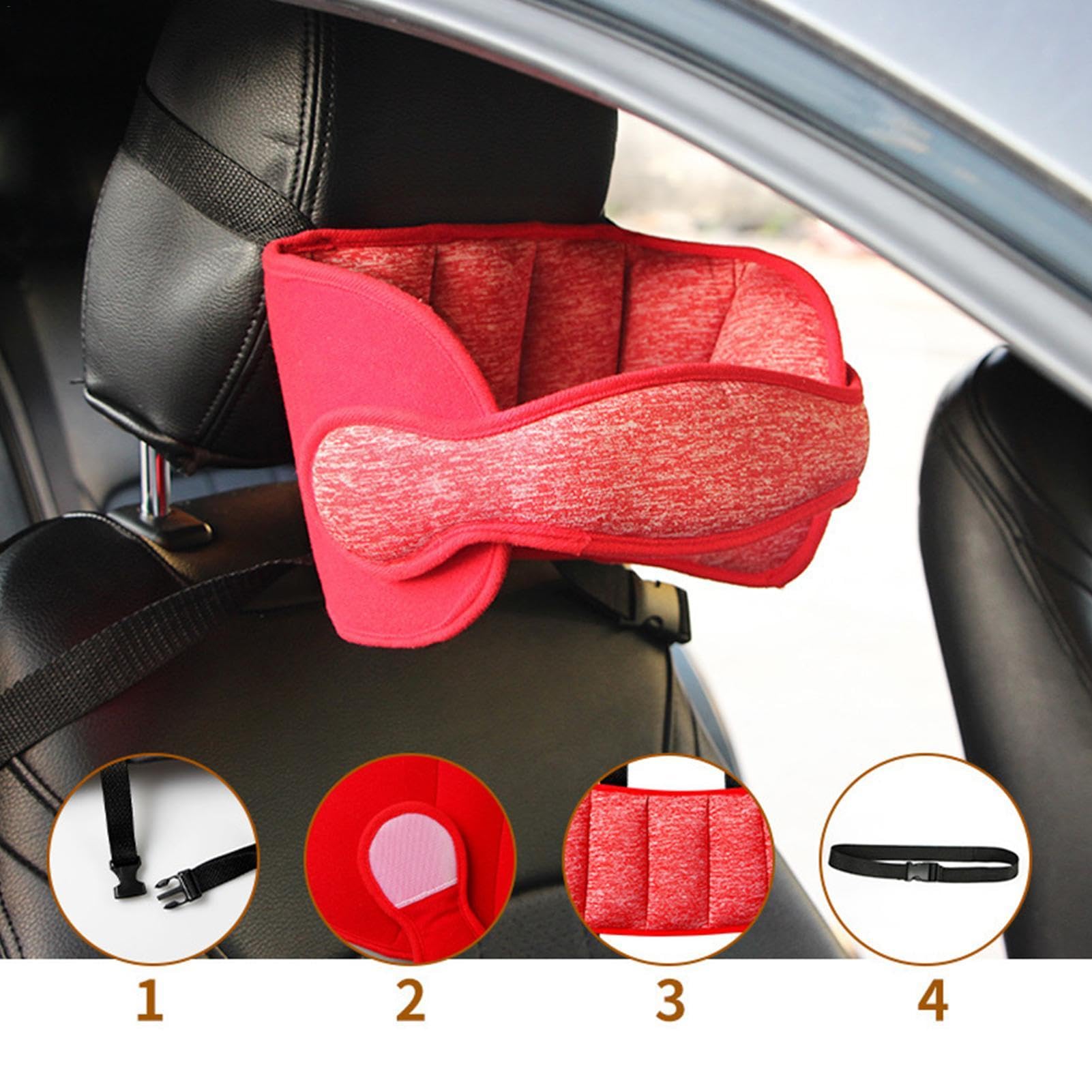 Car Headrest Pillow for Neck Support - Adjustable Safety Seat Strap for Pain Relief & Comfort - Perfect for Long Drives, Travel, and Baby Strollers