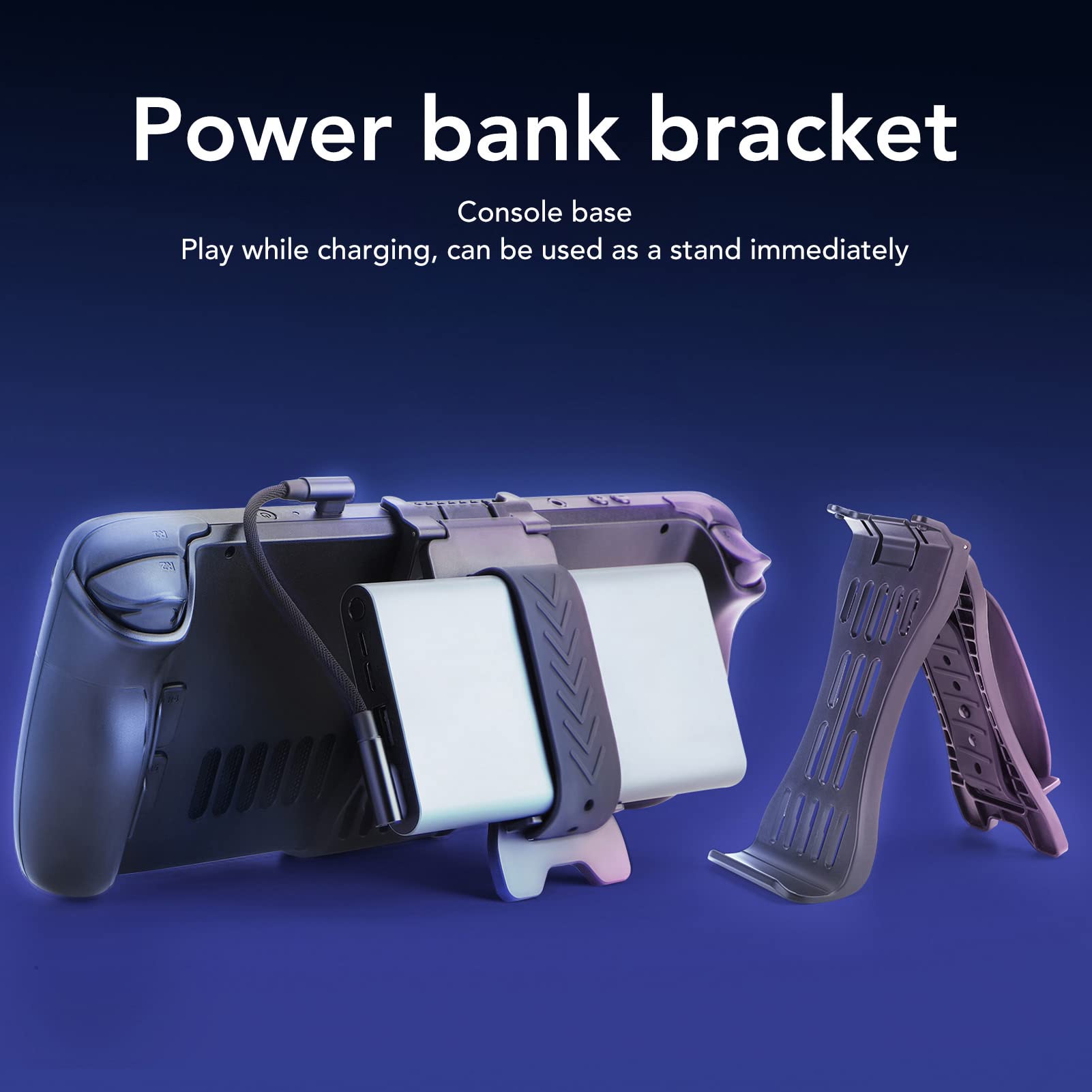 2 in 1 Steam Deck Holder & Power Bank Charging Stand - Foldable Desktop Mount with Adjustable Strap for Steam Deck - Perfect for Gaming, Travel & Home Use