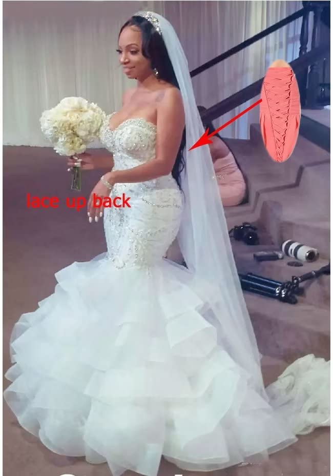 Elegant White Mermaid Wedding Dress with Beaded Details & Organza Tulle Ruffles for Bride – Perfect for Beach, Church, and Formal Wedding Ceremonies
