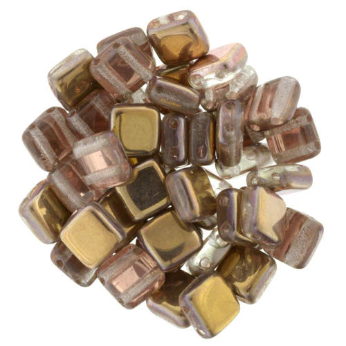 6mm Czech Glass Tile Beads Apollo Gold - 25pcs/Strand for Jewelry Making, DIY Crafts & Home Decor