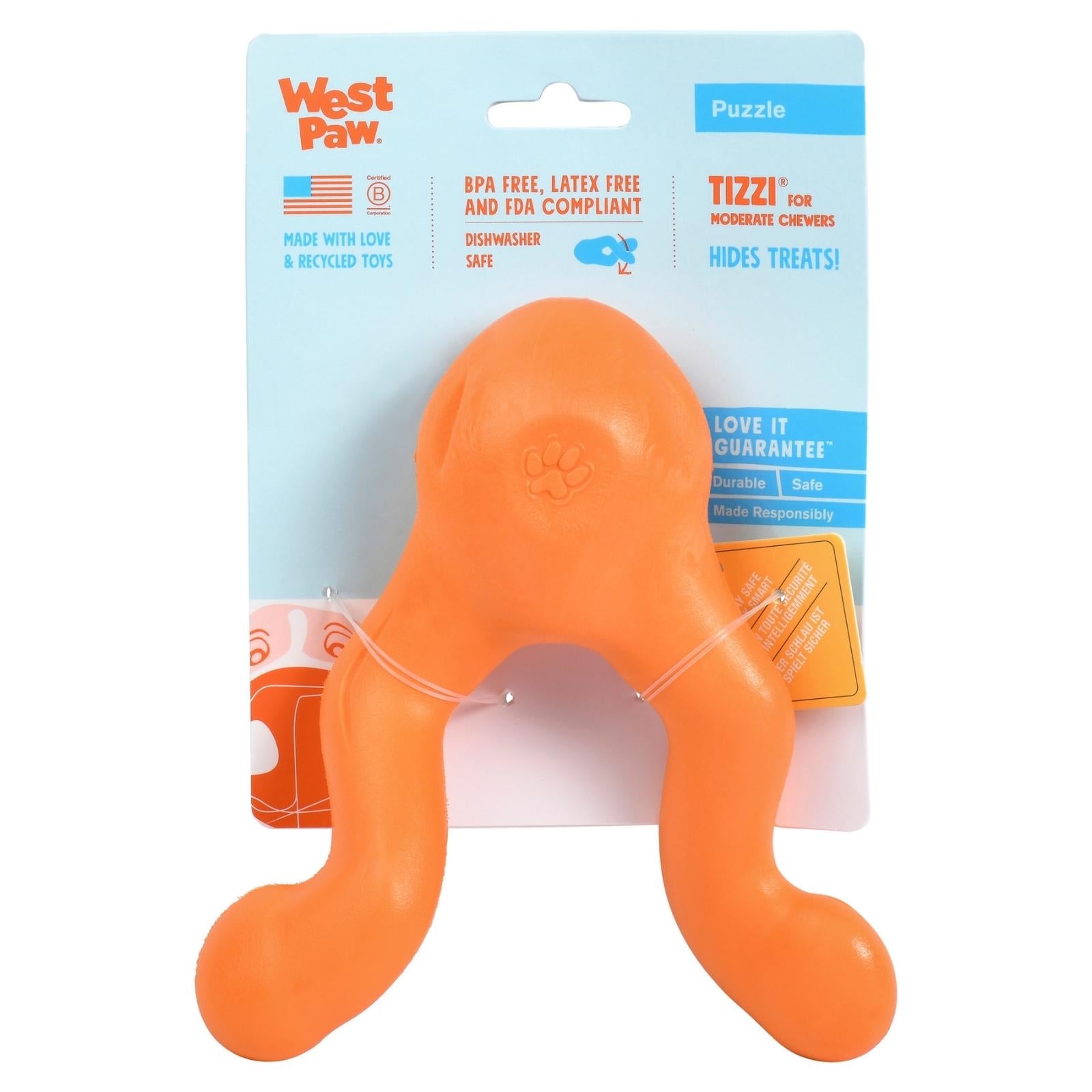 West Paw® TIZZI Dog Toy - Orange Hide & Seek Treat Dispenser for Small & Medium Dogs - Fun Interactive Playtime & Training Reward