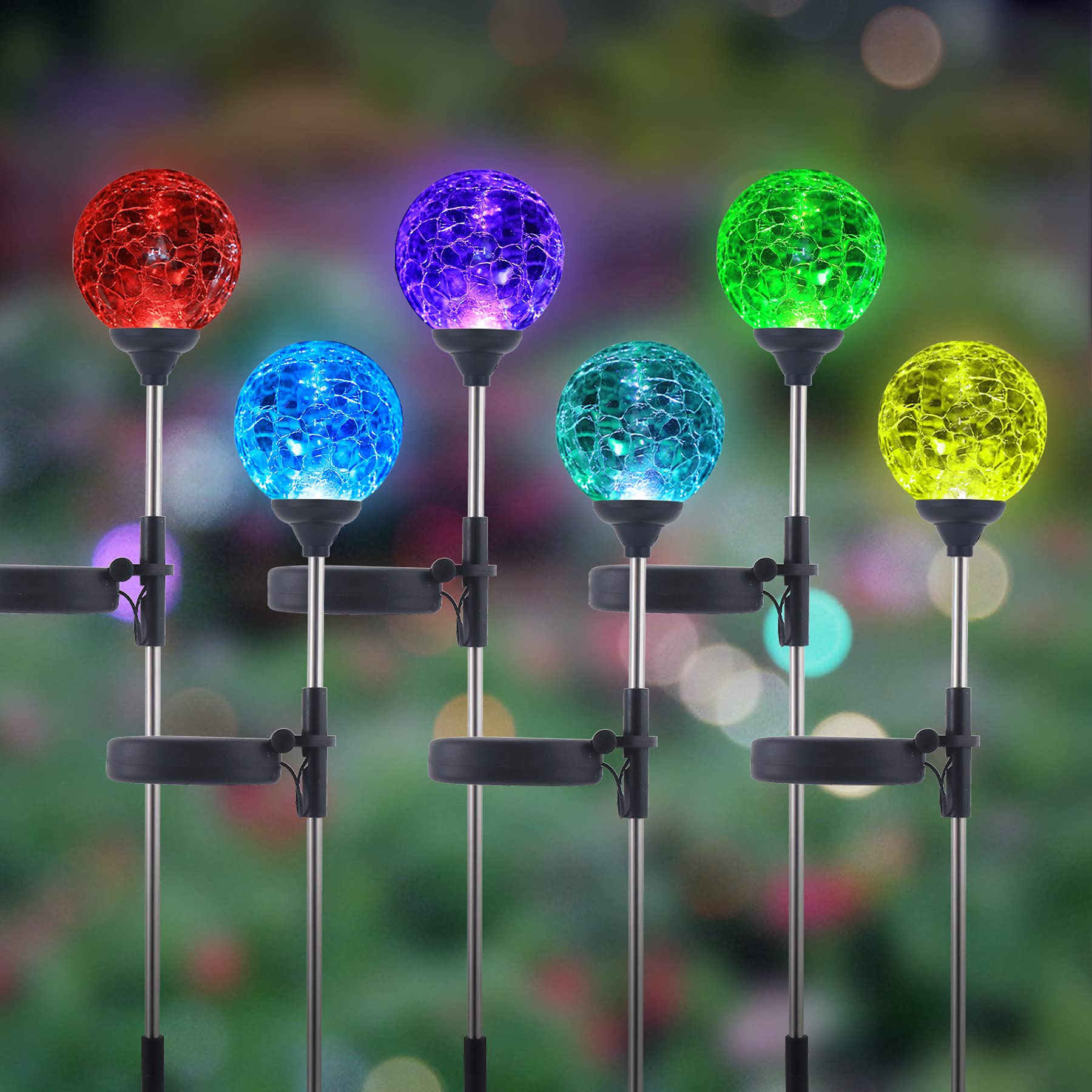 Solar Powered Outdoor Lights - 6 Pack Color Changing Glass Globe Garden Lights, Waterproof Solar Stake Lights for Yard, Pathway, Christmas Decor - Perfect for Patio, Lawn, Garden & Holiday Decoration