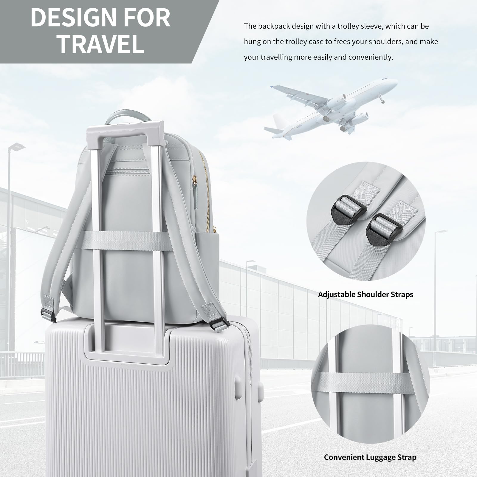 Premium Women's Elegant Laptop Backpack for 14 Inch Notebook - Light Grey School & Travel Backpack for College Students & Professionals | Perfect for Work, Commuting & Business Trips
