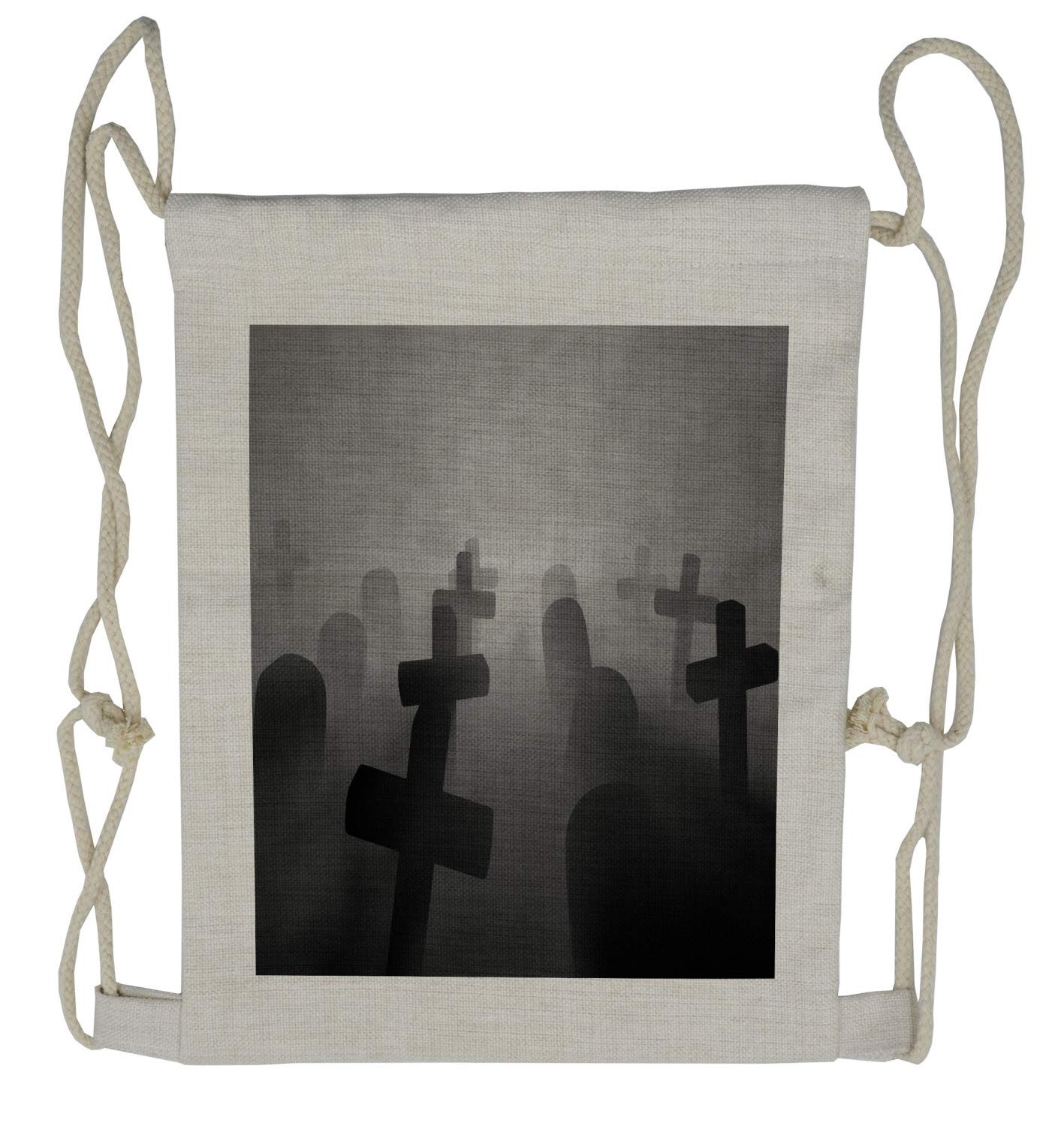 Lunarable Horror House Drawstring Backpack - Graveyard Tombstone Design - Lightweight Sackpack for Halloween Cosplay, Horror Conventions & Spooky Adventures