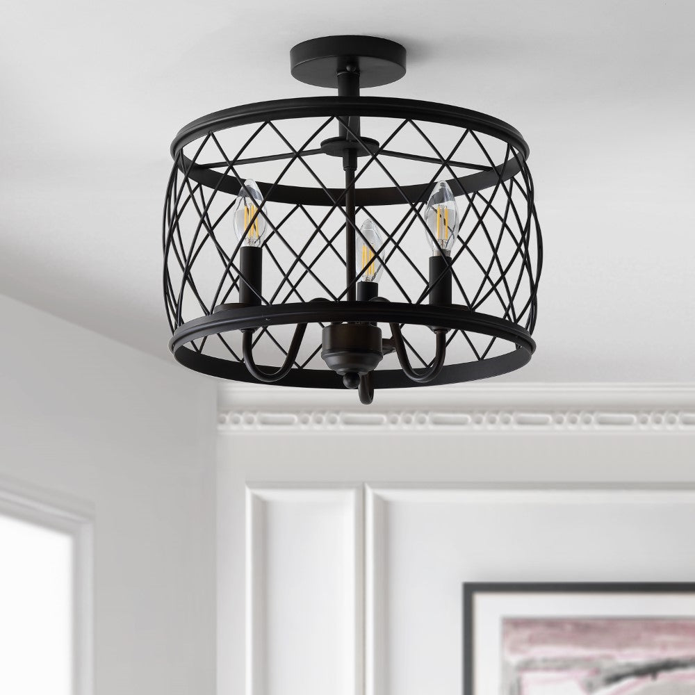 Eleanor 15 Inch Modern Metal LED Semi Flush Mount Ceiling Light Fixture - Perfect for Bedroom, Living Room, Kitchen & Hallway Lighting