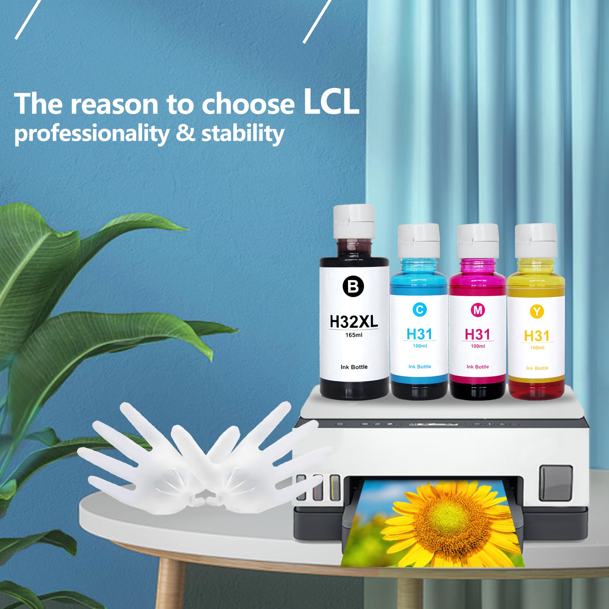 HP 31 & 32XL Ink Bottle Set - 165ML Black & 100ML Color Ink Replacement for HP Smart Tank 7301/7001/7602/5000/6001/5101/5102 Plus 651/551/455/457/450 All-in-One Printers - High Yield Ink Tank Refill for Home & Office Printing