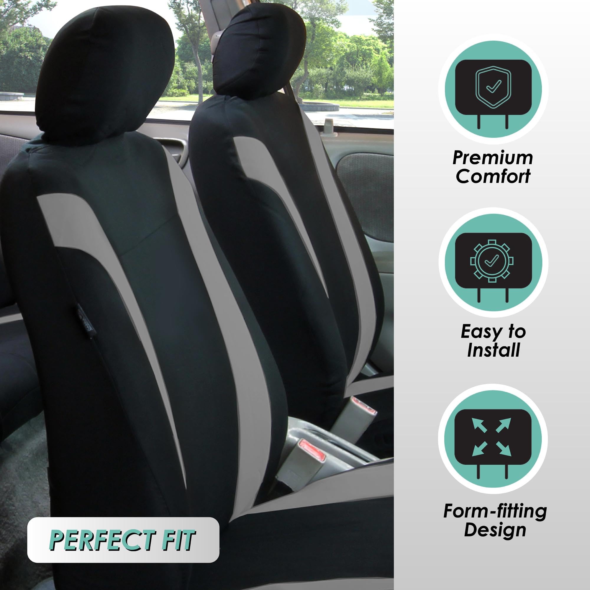 TLH Automotive Universal Fit Seat Covers Full Set - Gray Cosmopolitan Car Seat Covers with Airbag Compatibility & Split Rear Design | Premium Interior Accessories for Cars, Trucks, Vans & SUVs | Perfect for Road Trips, Daily Commutes & Family Protection