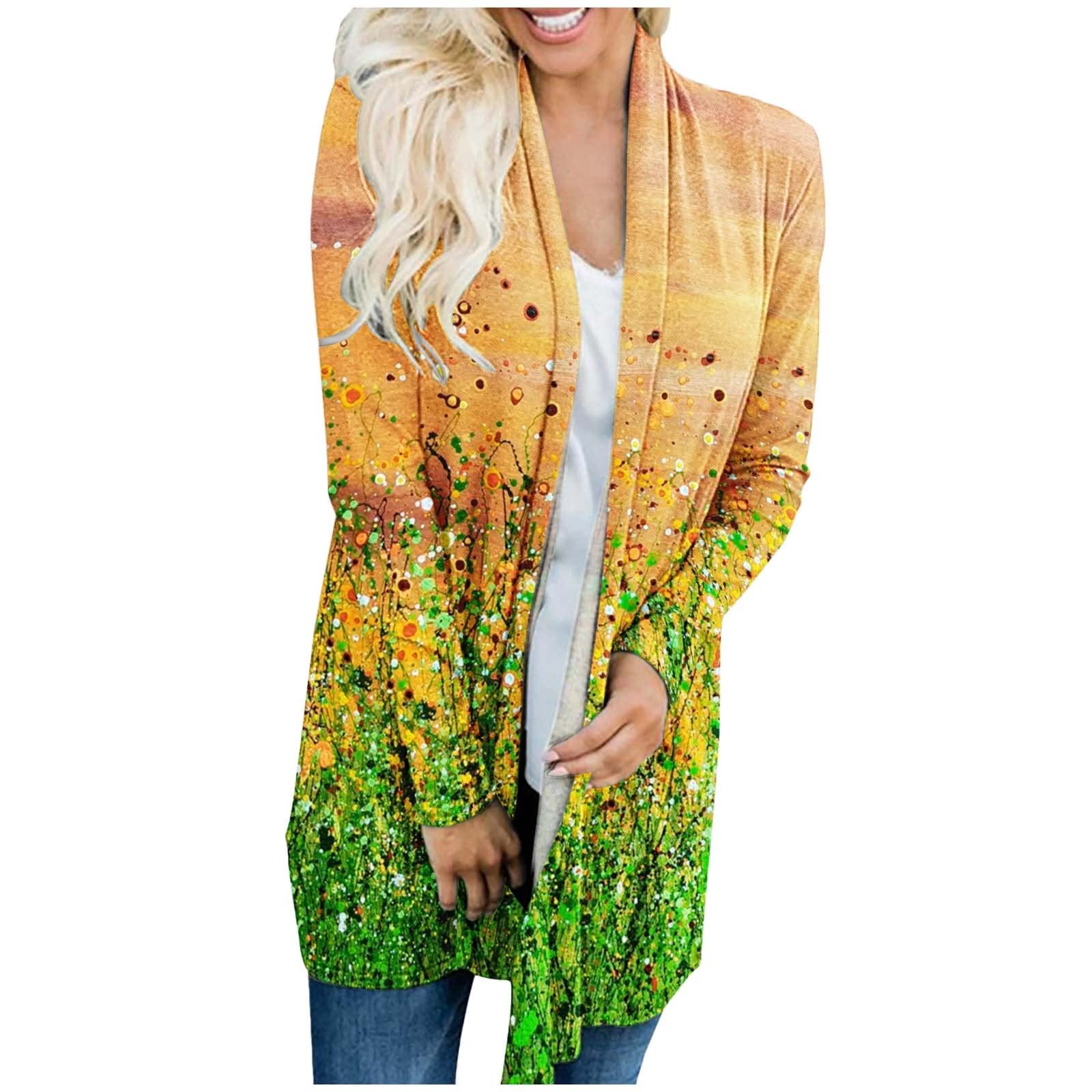 Women's Casual Long Sleeve Cardigan & Short Sleeve Blouses - Soft T-Shirt Printing Cozy Outerwear for Spring/Fall Layering, Office Wear & Weekend Outfits