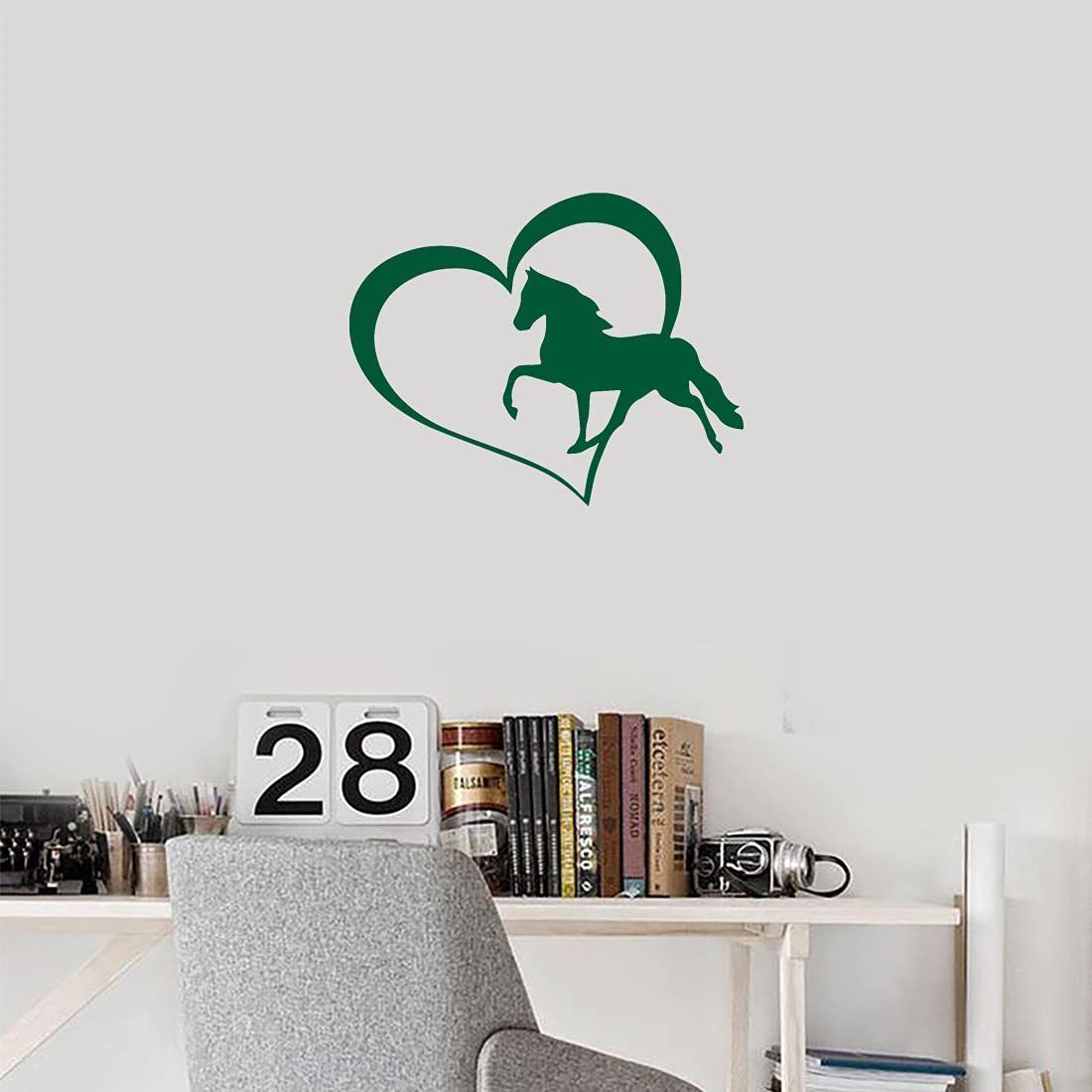 Premium Waterproof Vinyl Decal Stickers - Horse Love Heart (Green) Set of 2 | Durable Laptop, Phone, Helmet & Car Window Stickers | Perfect for Home, Office & Vehicle Decoration