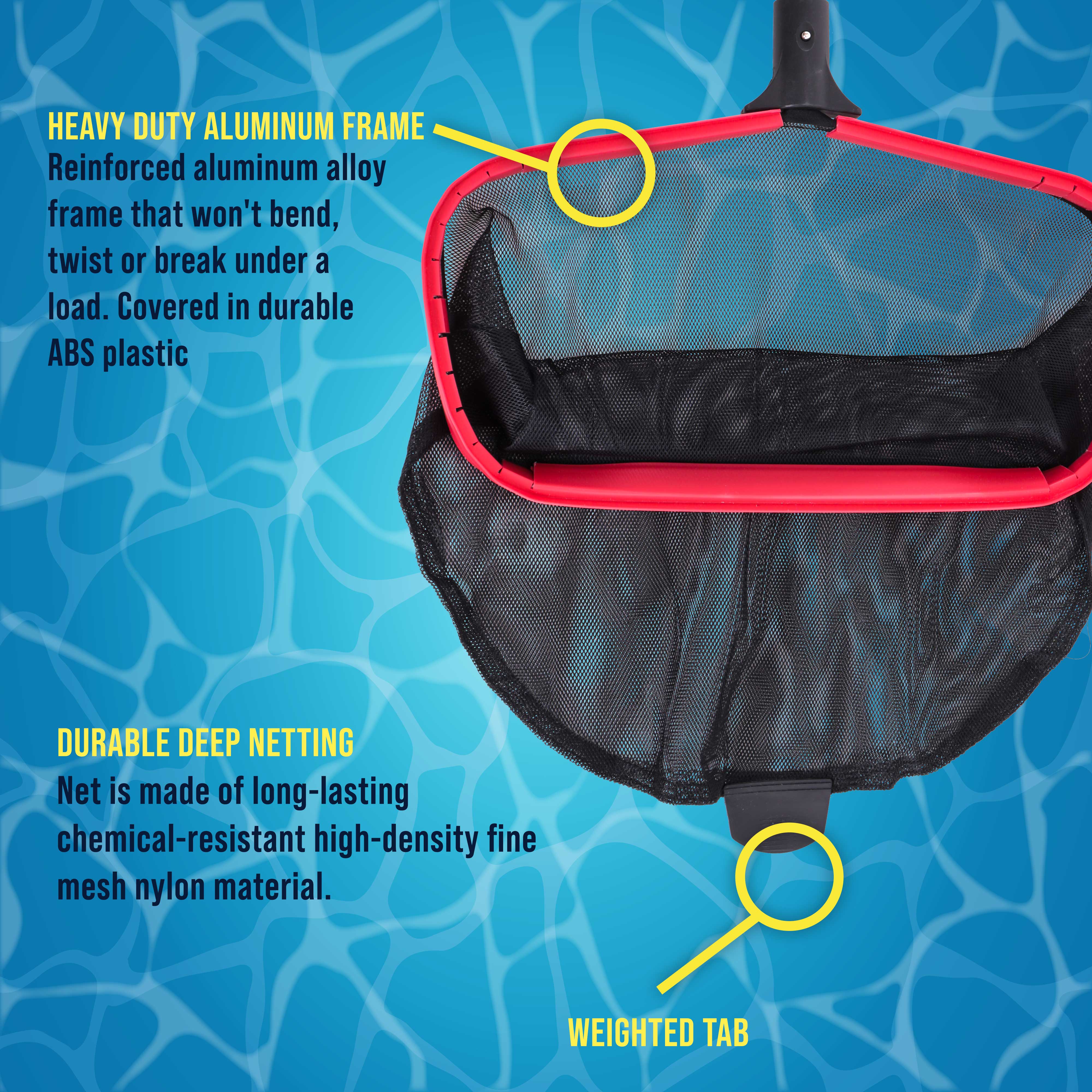 Professional Heavy Duty 17-Inch Swimming Pool Leaf Skimmer Rake with Deep Net Bag | Strong Aluminum Frame for Faster Cleaning & Debris Pickup | Ideal for In-Ground & Above Ground Pools